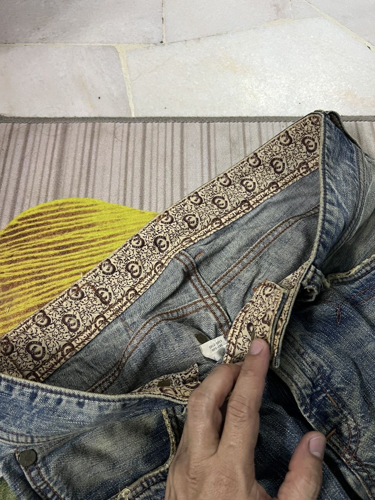 If Six Was Nine 💥Flare💥 Edwin 503 Blue Trip Eagle Model Distress Jean Size US 33 - 14 Thumbnail