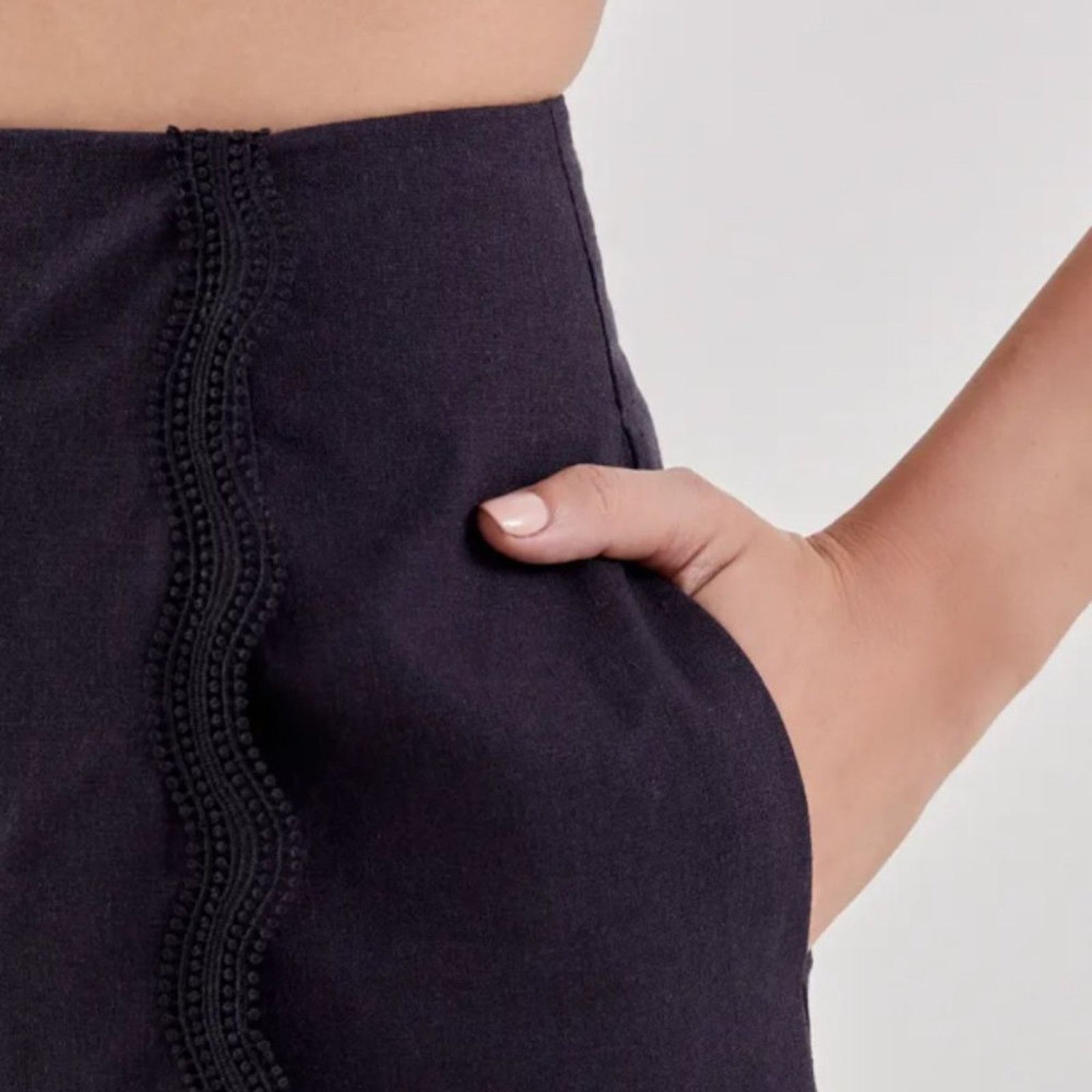 Other Love Bonito Navy Blue Linen Scallop Skorts Size 28" / US 6 / IT 42 - 4 Thumbnail