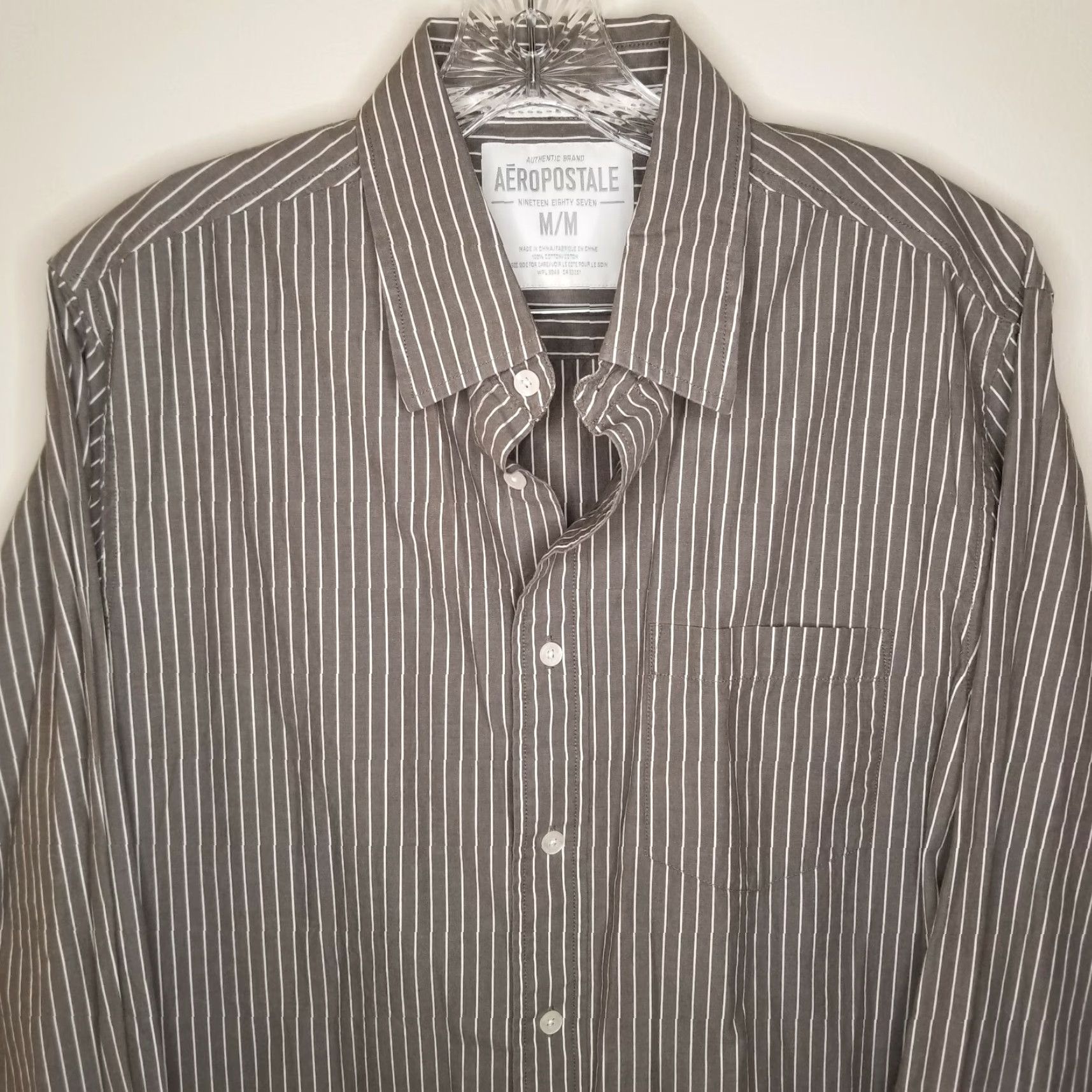 Vintage AEROPOSTALE Shirt Mens Gray Striped Long Sleeve Button-Up Size Medium Size US M / EU 48-50 / 2 - 2 Thumbnail