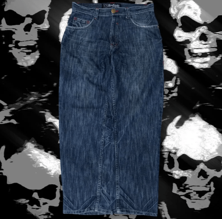 Japanese Brand Pattern Embroidery Baggy Jeans Size US 34 / EU 50 - 2 Thumbnail