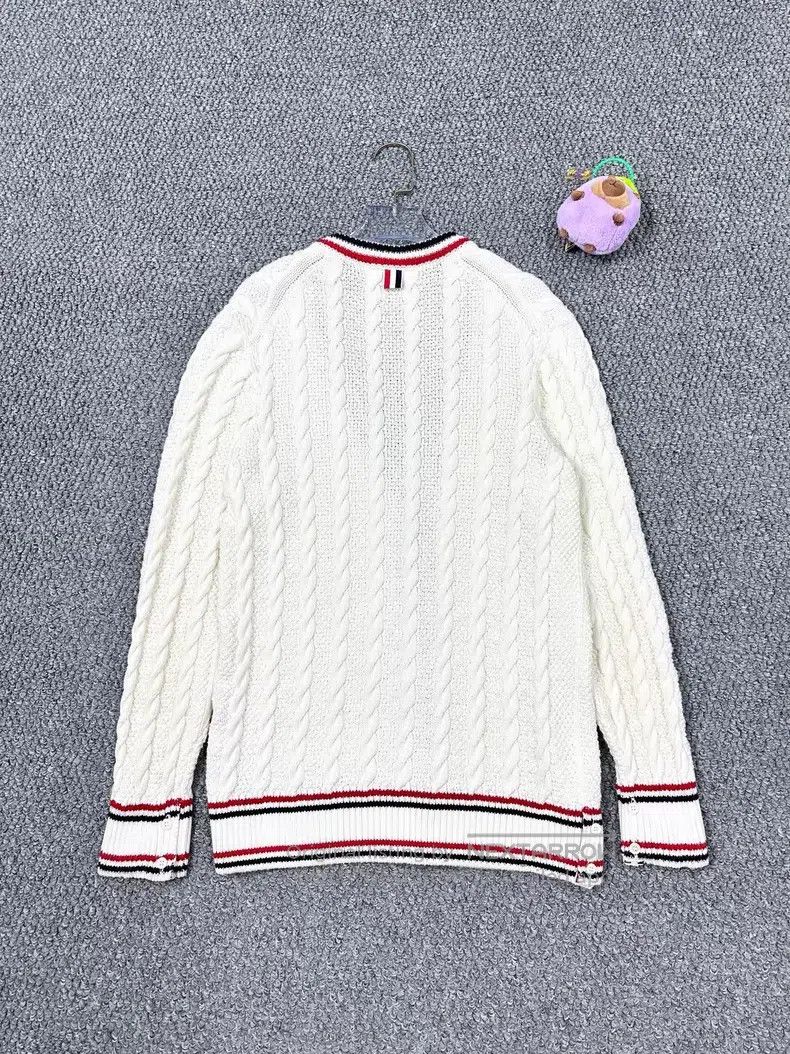 Thom Browne Thom Browne White Striped Wool Knit Open Cardigan Jacket Size US XS / EU 42 / 0 - 2 Thumbnail