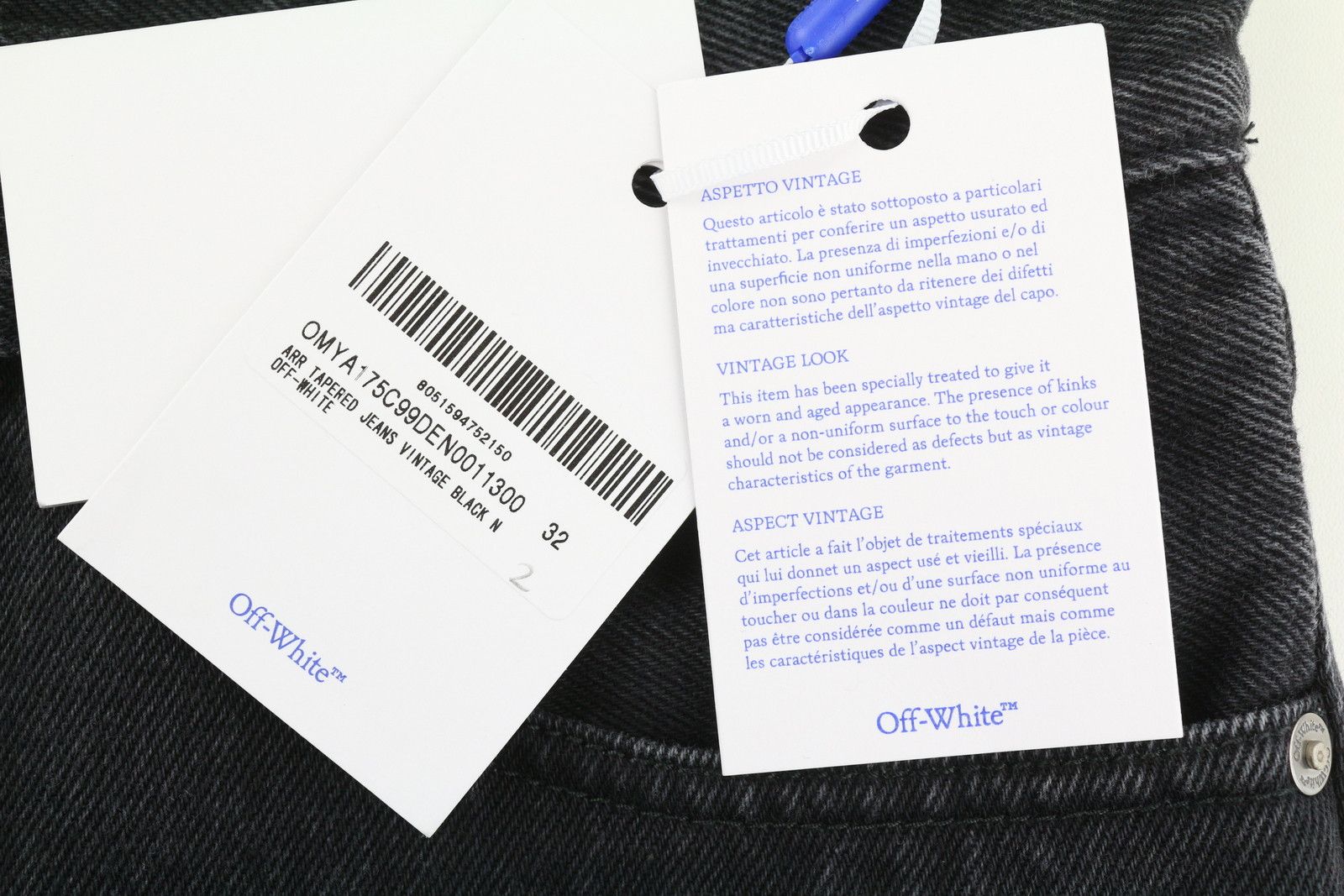 Off-White ARR TAPERED W32 Washed Black Button Fly Logo 84397 Size US 32 / EU 48 - 6 Thumbnail