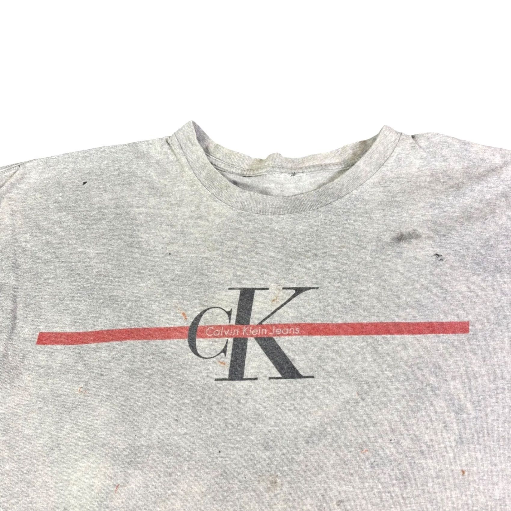Vintage VINTAGE Calvin Klein Jeans T-Shirt XL Gray CK Logo Distressed Mens 90s Grunge Graphic Tee Short Sleeve" Size US XL / EU 56 / 4 - 2 Thumbnail