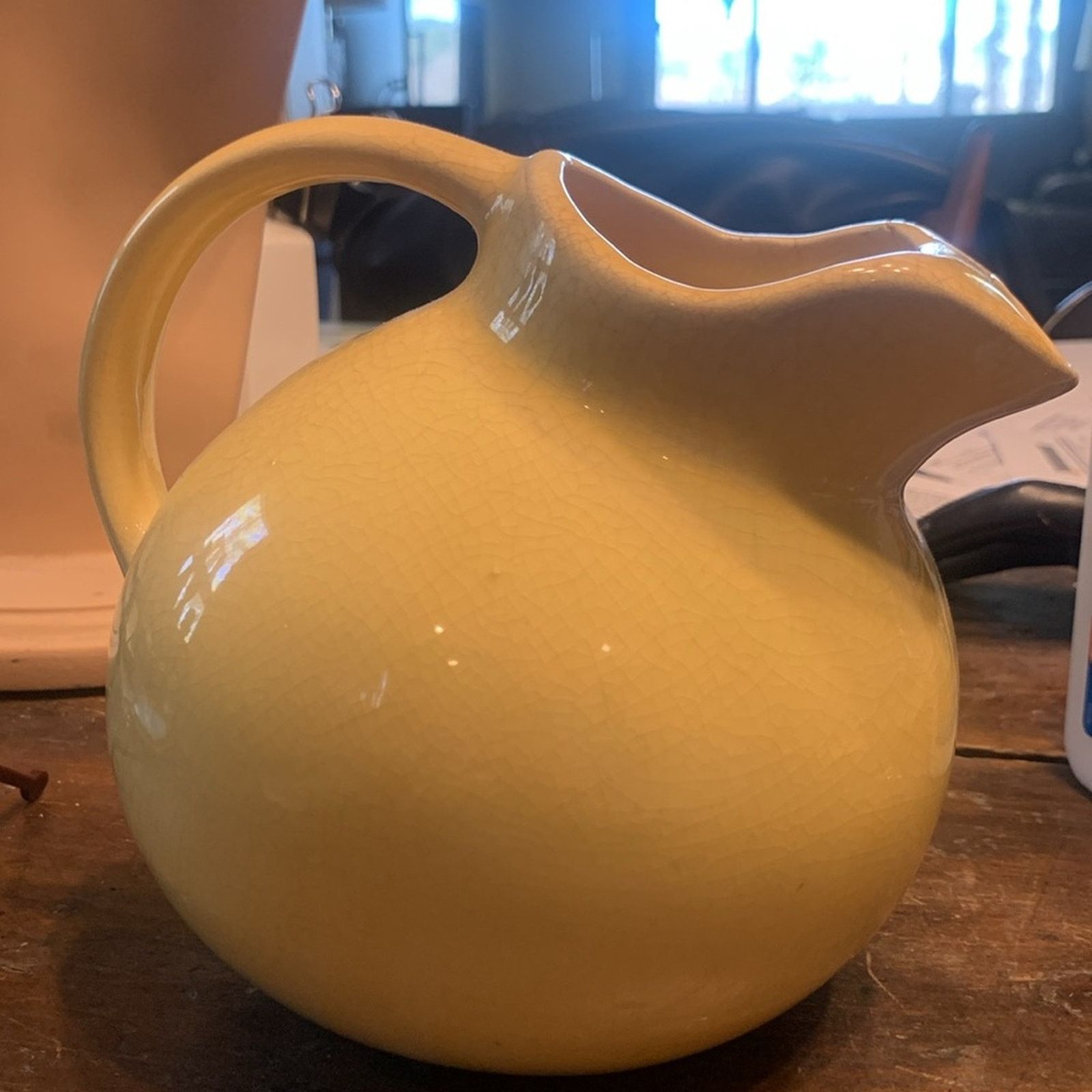 Vintage Retro yellow ceramic pottery ball pitcher with ice lip Size ONE SIZE - 3 Thumbnail