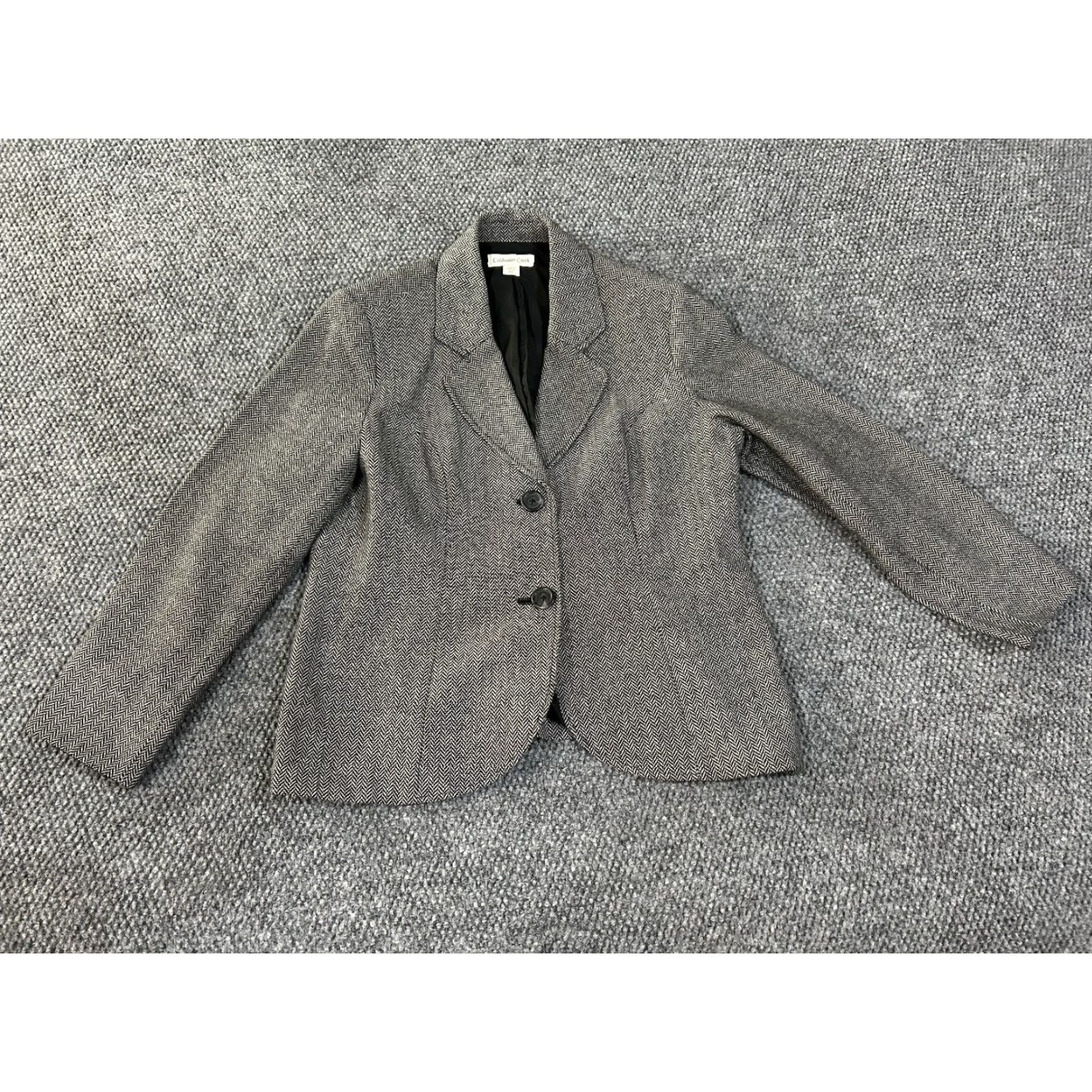 Coldwater Creek Coldwater Creek Blazer Jacket Womens 10P Petite Gray White Herringbone Lined Casual Business Zip Long Sleeve Cotton Canvas Polyester Zipper Size L / US 10 / IT 46 - 2 Thumbnail