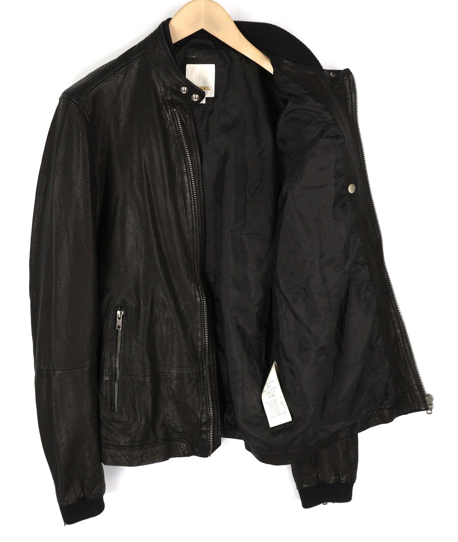Diesel L Black Lambskin Leather Zip Band Neck Jacket 81730 Size US L / EU 52-54 / 3 - 4 Thumbnail