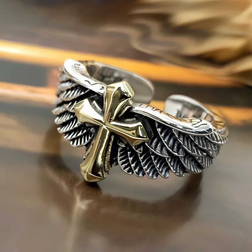 Designer × Jewelry Retro Cross Wings Ring Size ONE SIZE - 4 Thumbnail