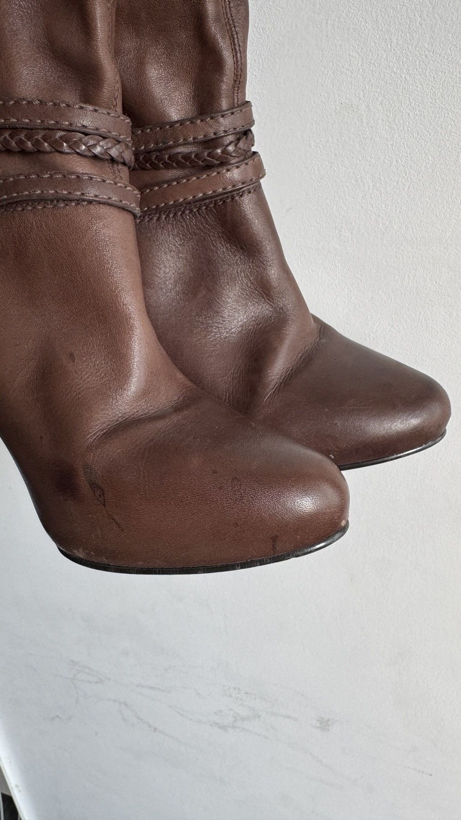 Vintage River Island Vintage High Heeled Strap Brown Leather Boots Size US 9 / EU 42 - 4 Thumbnail
