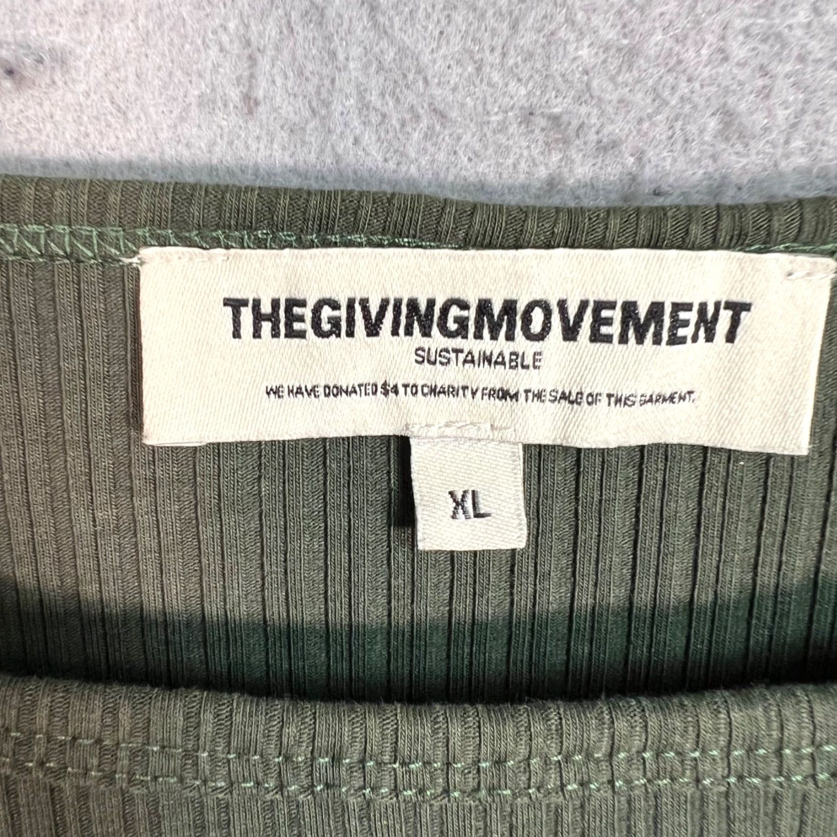 Vintage The Giving Movement Top XL Green Organic Cotton Blend Ribbed Long Sleeve Shirt Womens Casual Modern Comfort Size XL / US 12-14 / IT 48-50 - 3 Thumbnail