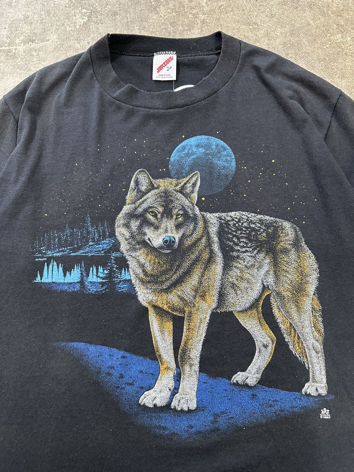 Jerzees Vintage 80s Jerzees Grey Wolf Animal Nature T-Shirt Size L / US 10 / IT 46 - 4 Thumbnail