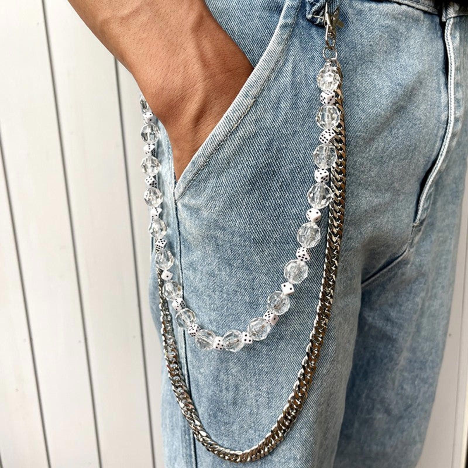 Jewelry Double Layer Dice Wallet Chain, Pants Chain in Silver, Men's