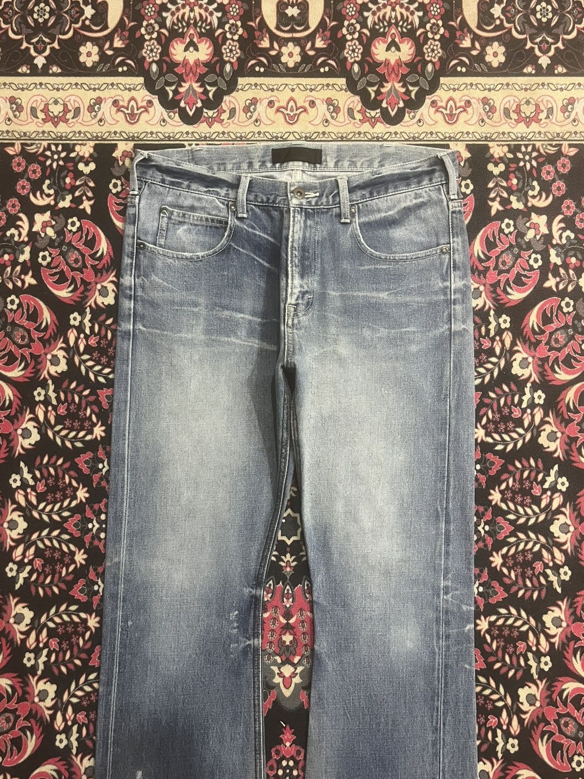 JACKROSE Jackrose X Luv Maison Blue Faded Washed Selvedge Flare Jeans Size US 30 / EU 46 - 4 Thumbnail