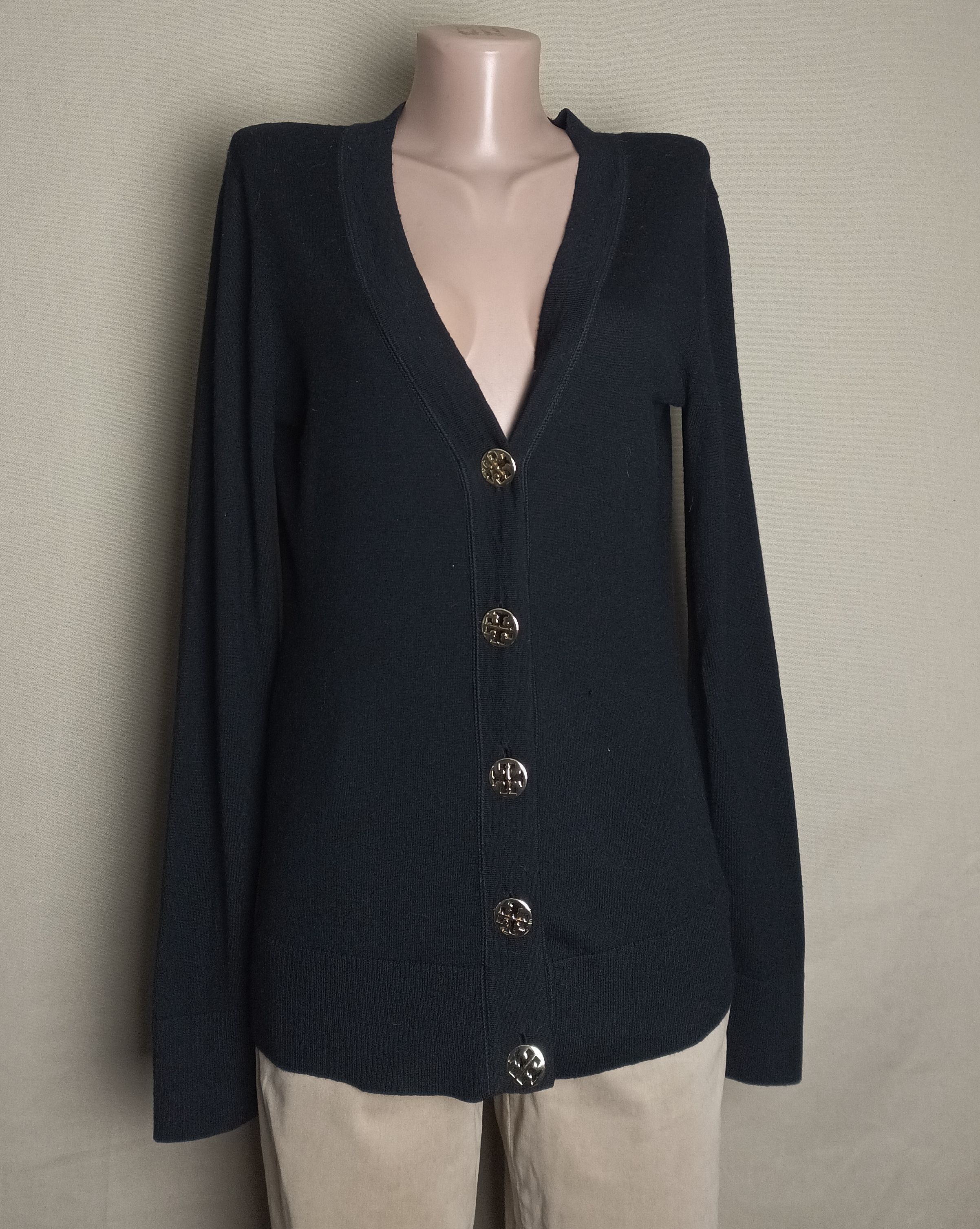 Tory Burch TORY BURCH Black Logo Button Merino Wool V-Neck Cardigan M Size M / US 6-8 / IT 42-44 - 3 Thumbnail