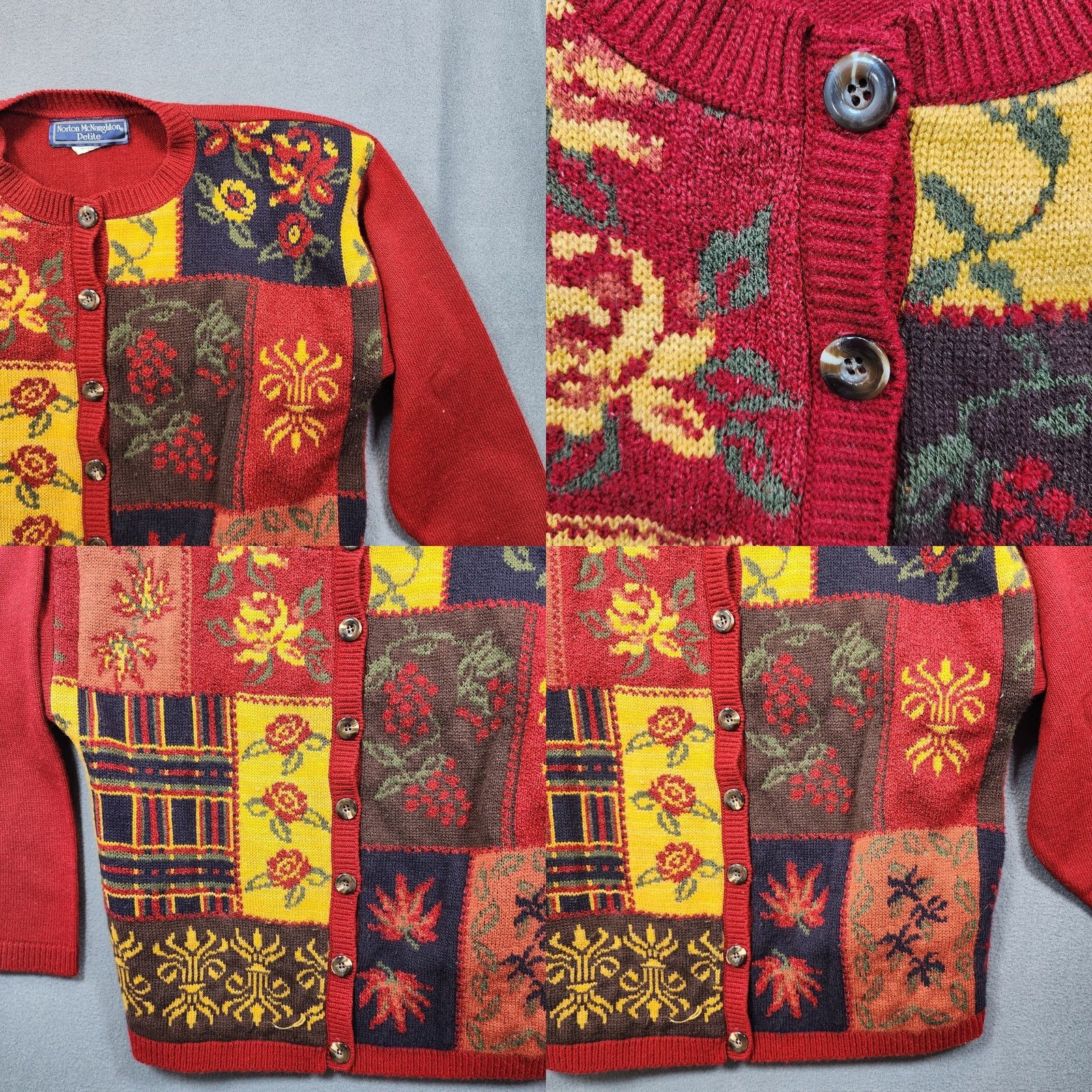 Vintage VINTAGE Norton McNaughton Cardigan Sweater Floral Red Medium Womens Shoulder Pads Classic Size M / US 6-8 / IT 42-44 - 8 Thumbnail