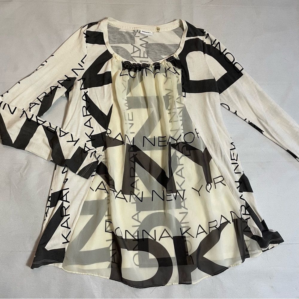 Donna Karan DKNY Logo Long Sleeve Mix Media Front Chiffon Blouse Top Si Size M / US 6-8 / IT 42-44 - 5 Thumbnail