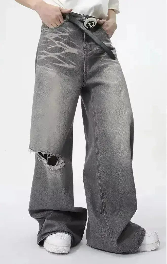 Japanese Brand Retro Hole Washed Wide Leg Jeans Pants y2k Size US 30 / EU 46 - 3 Thumbnail