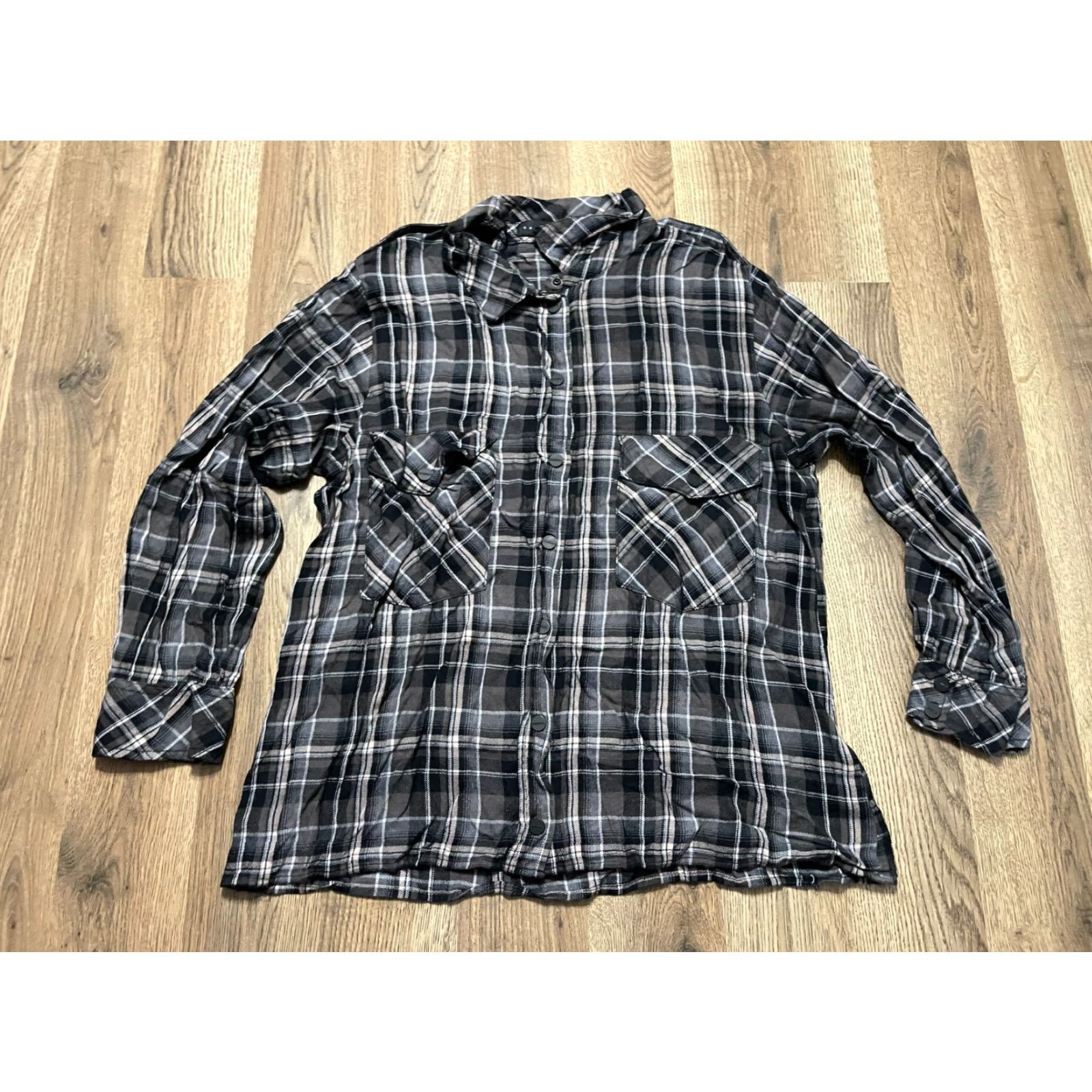 Sanctuary Sanctuary Shirt Women Large Black White Plaid Button-Up Long Sleeve Collared Size L / US 10 / IT 46 - 2 Thumbnail