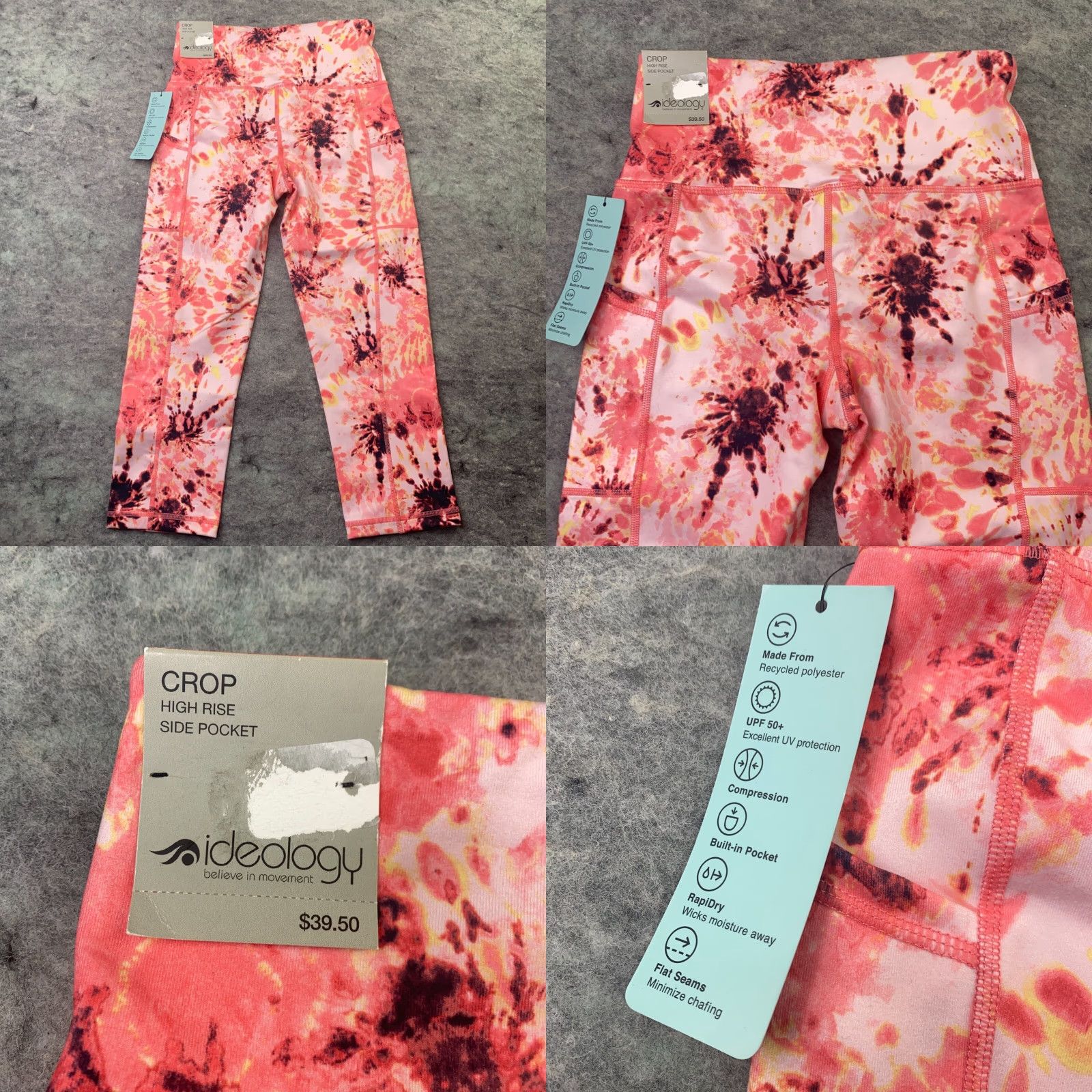 Vintage Ideology Womens Leggings XS Pink Tie-Dye Built-In Pocket Hi-Rise Cropped UPF 50 Size 26" / US 2 / IT 38 - 8 Thumbnail
