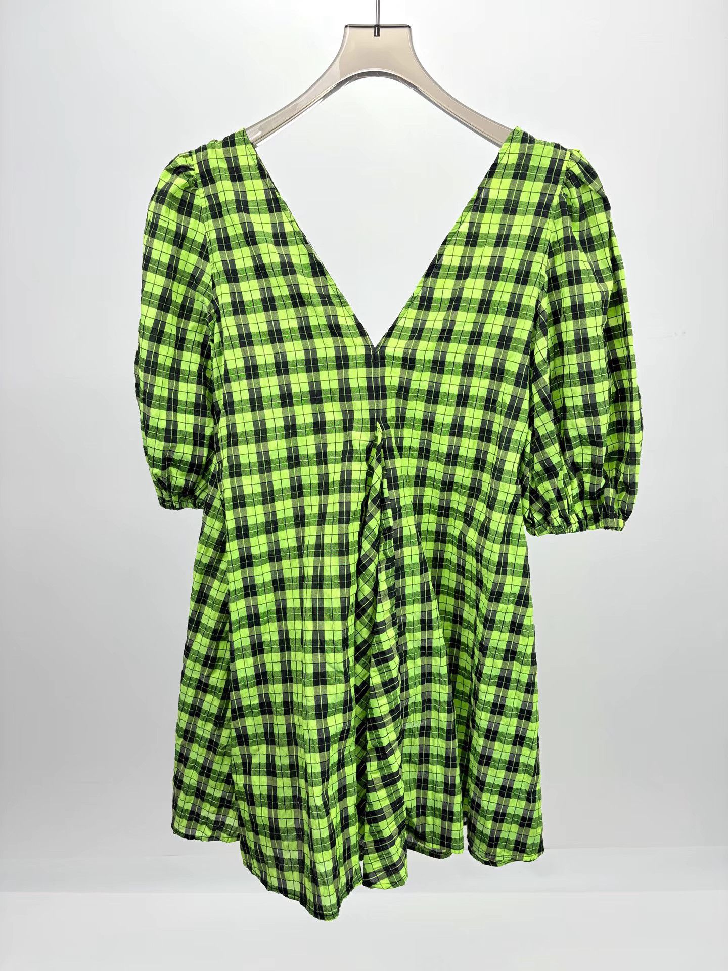 Ganni GANNI Check Puff Sleeve Dress K1 Size XXS / US 00 / IT 34 - 2 Thumbnail