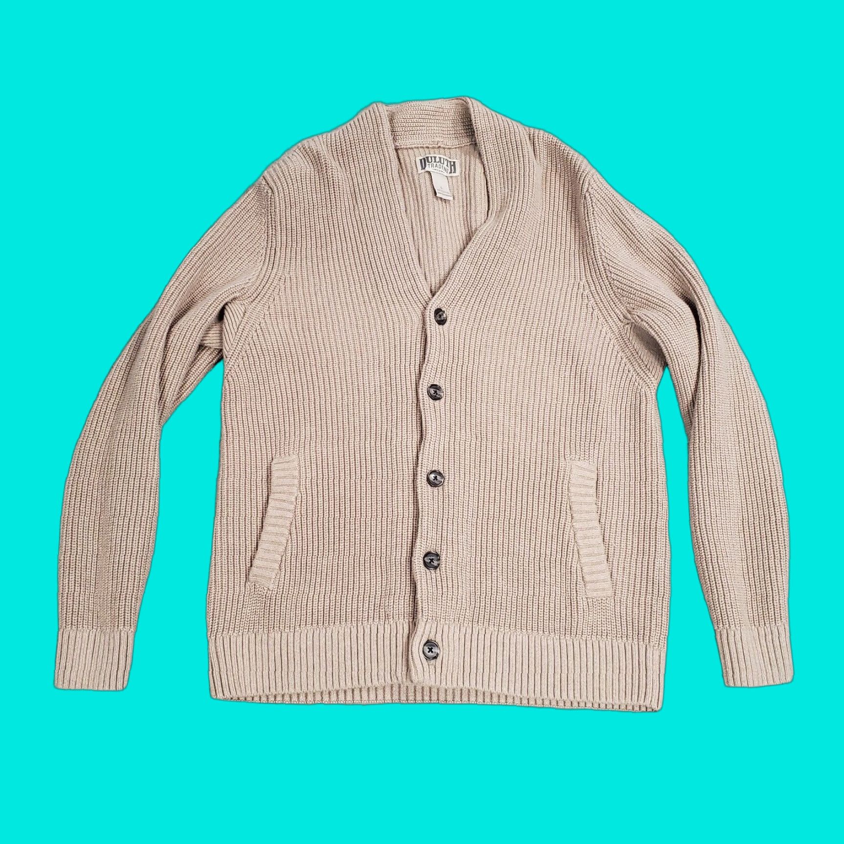 Vintage Duluth Sweater Cardigan Mens Large Beige Burly Retirement Shawl 71257 Size US L / EU 52-54 / 3 - 1 Thumbnail