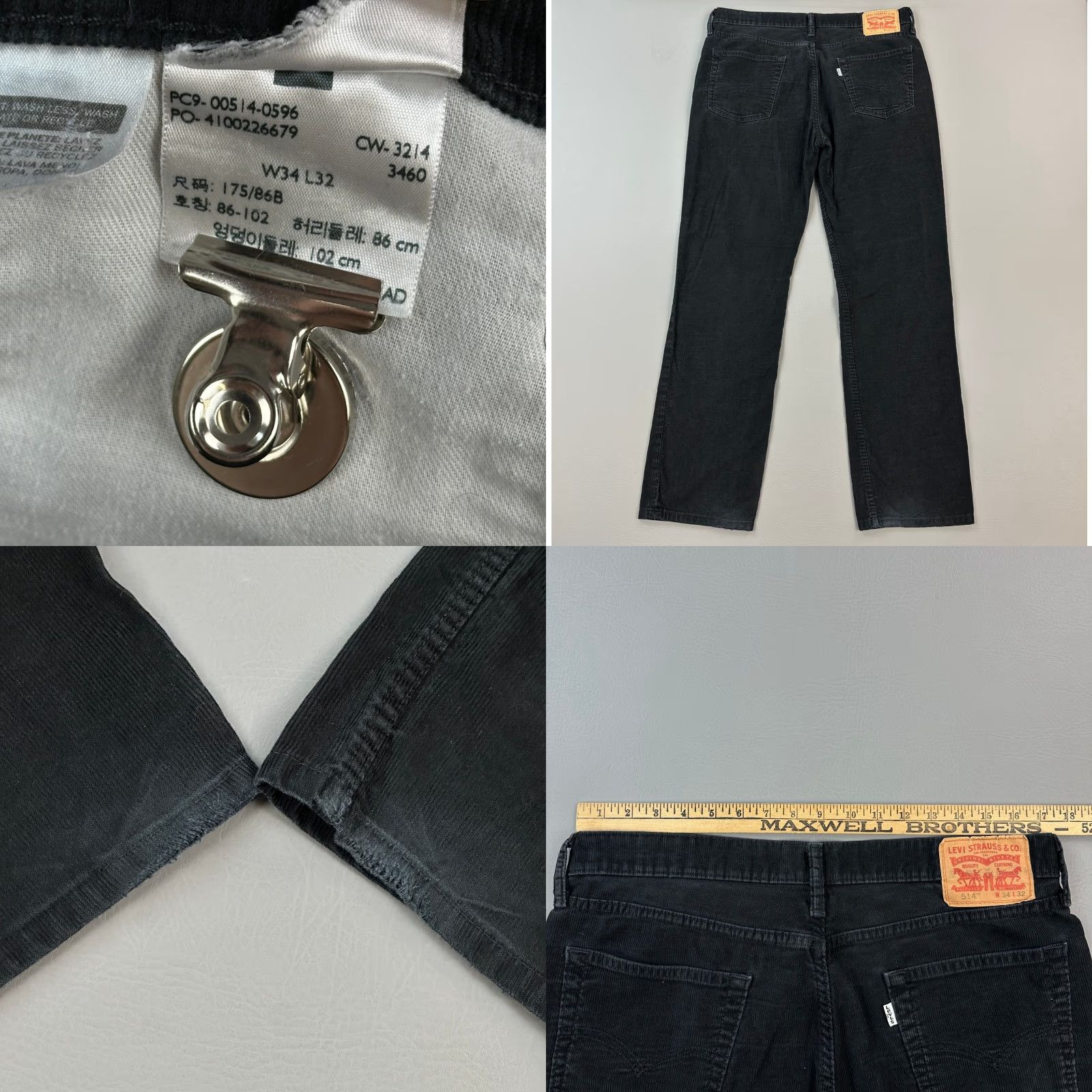 Levi's Levi's 514 Pants Mens 34x32 Black Corduroy Straight Fit Grunge Casual Skate 90s USA Vintage Mens Jeans Size US 34 / EU 50 - 8 Thumbnail