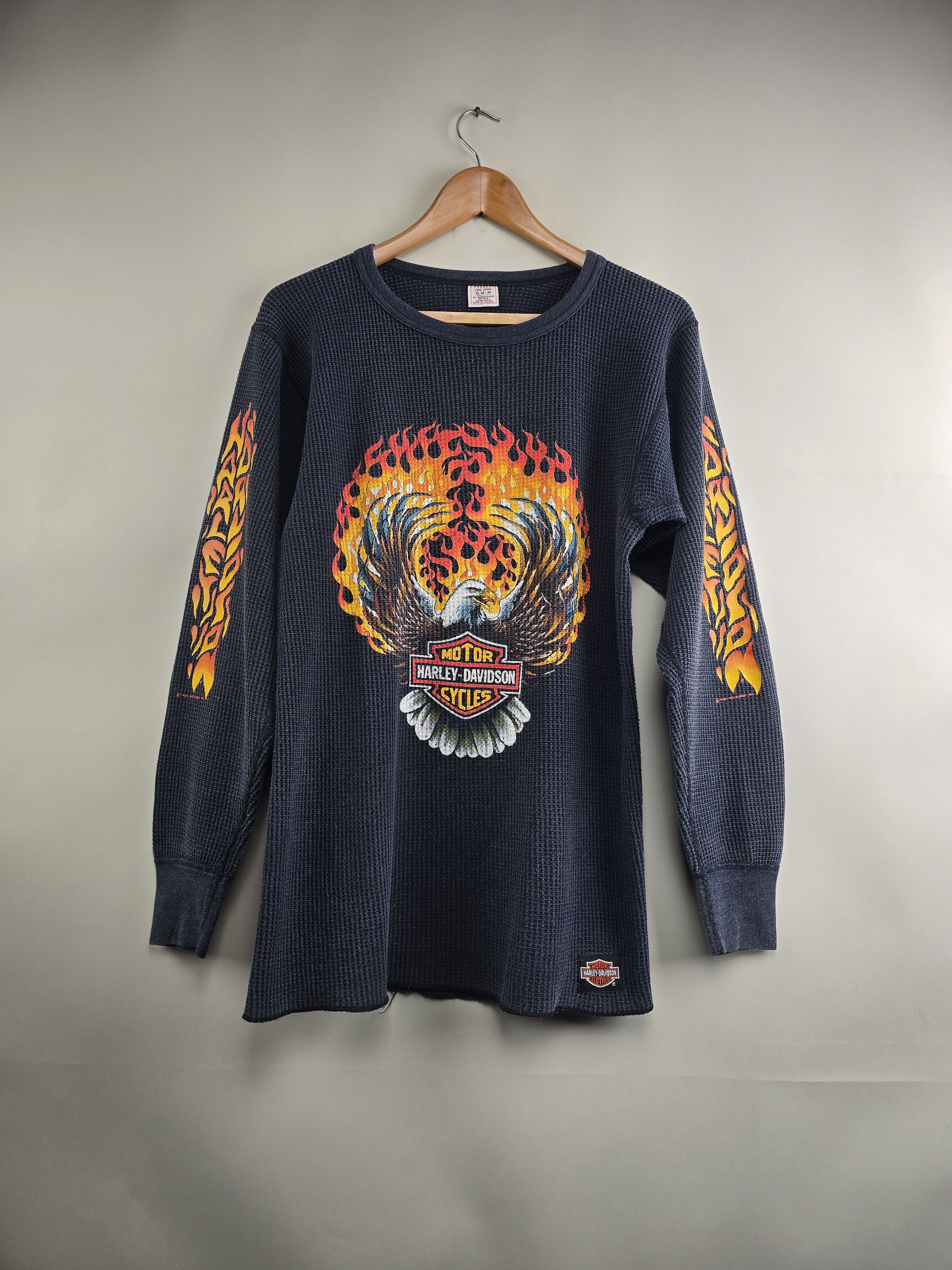 Harley Davidson × Vintage 1990 Harley Davidson Flames Thermal Long-sleeved XL Size US XL / EU 56 / 4 - 7 Thumbnail