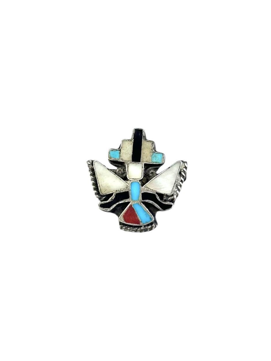 Vintage ZUNI KACHINA KNIFEWING MULTI STONE INLAID SILVER PIN Size ONE SIZE - 1 Thumbnail