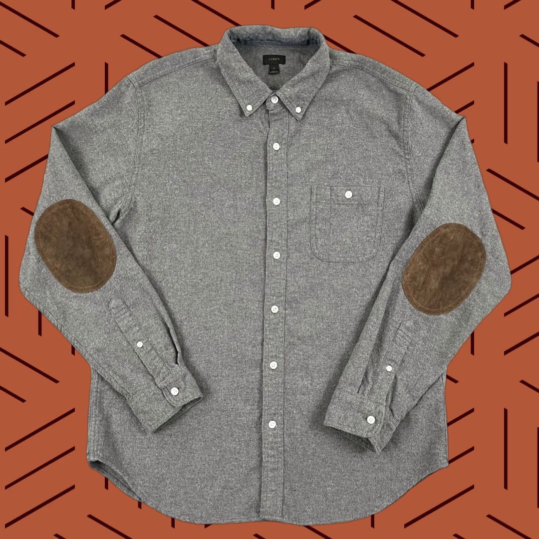 J.Crew J.CREW Button-Up Shirt Mens Large Gray Flannel Wool Blend Elbow Patch Casual Size US L / EU 52-54 / 3 - 1 Thumbnail