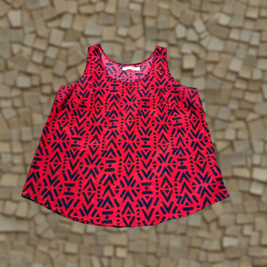 Faded Glory Faded Glory Tank Top Womens XL Red Black Allover print Shirt Tank, Cotton-Polyester? Size XL / US 12-14 / IT 48-50 - 1 Thumbnail