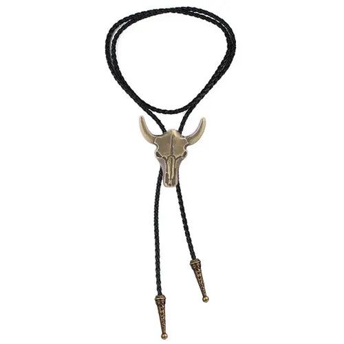 VIBE Adjustable Bull Head Leather Rope Bolo Tie Size ONE SIZE - 5 Thumbnail