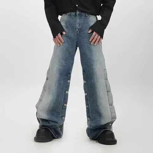 Japanese Brand × Jean Button design wide leg loose jeans trousers y2k Size US 32 / EU 48 - 3 Thumbnail