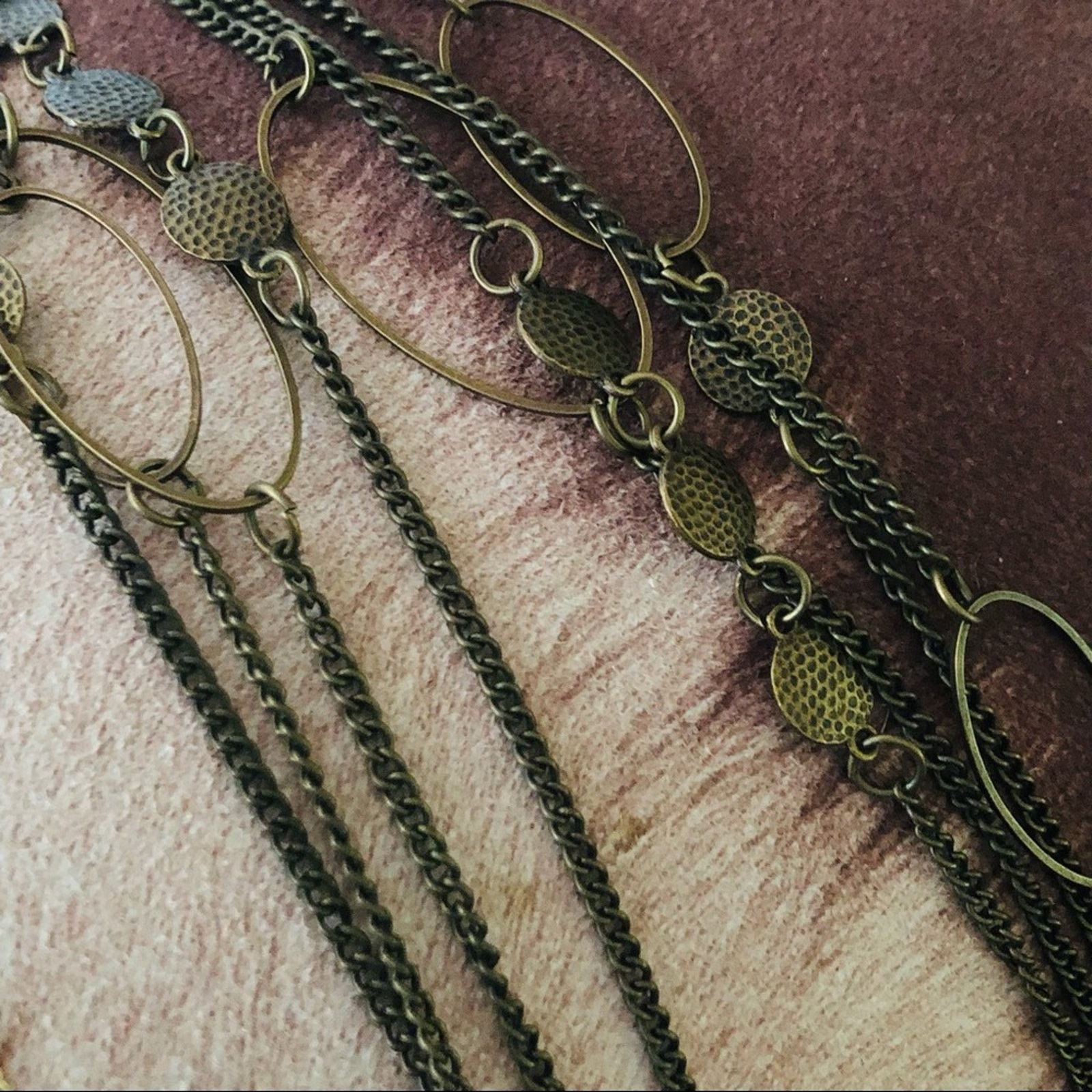 Jewelry Double strand layered brass chain disc accent long necklace Size ONE SIZE - 5 Thumbnail