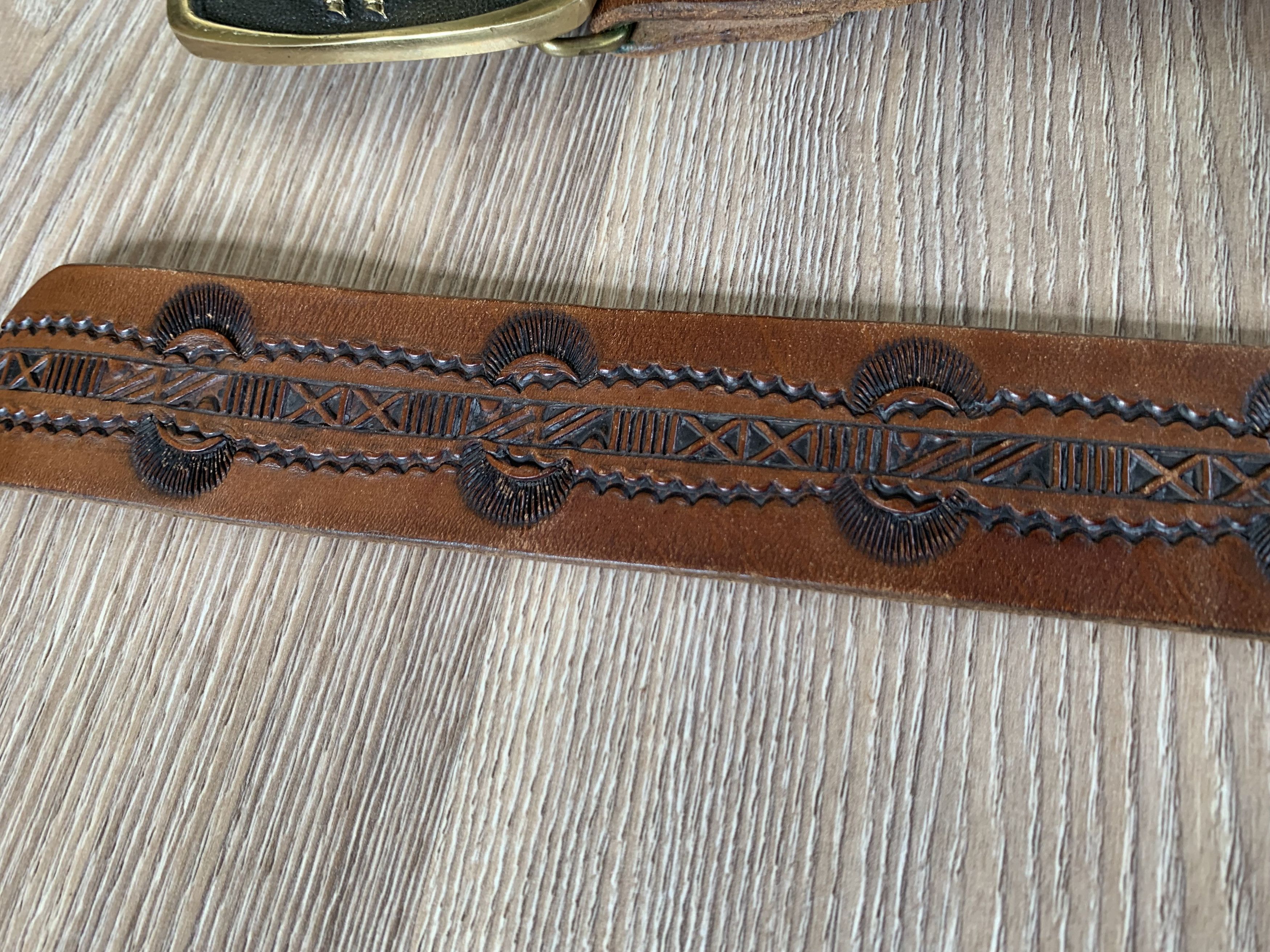 Vintage BTS Retro Embossed Western Cowboy Leather Belt Size ONE SIZE - 5 Thumbnail