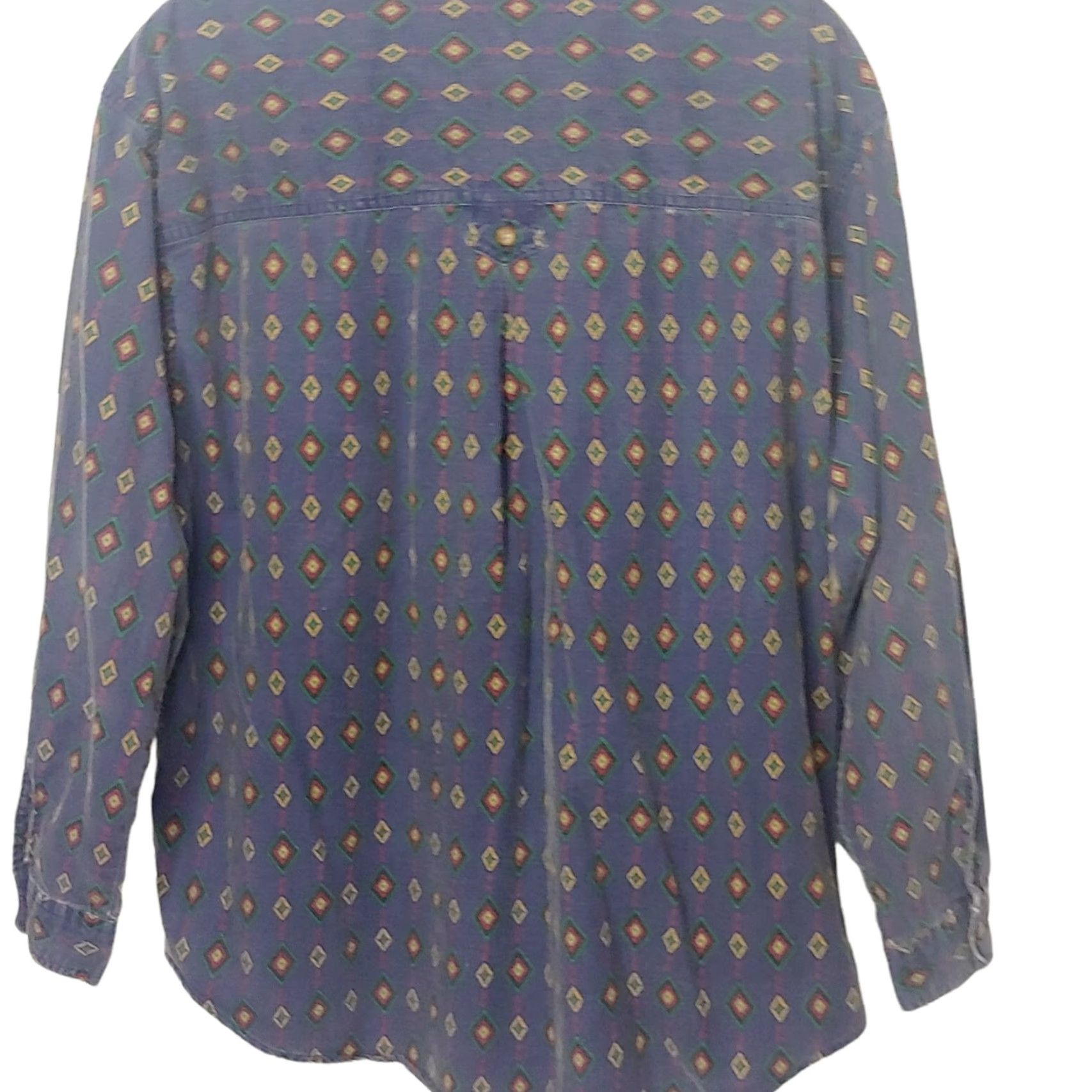 Vintage VINTAGE Palmetto's Shirt Men L Blue 100% Cotton Long Sleeve Geometric Diamond Button-Up 1990s 90s Regular Fit Size US L / EU 52-54 / 3 - 3 Thumbnail
