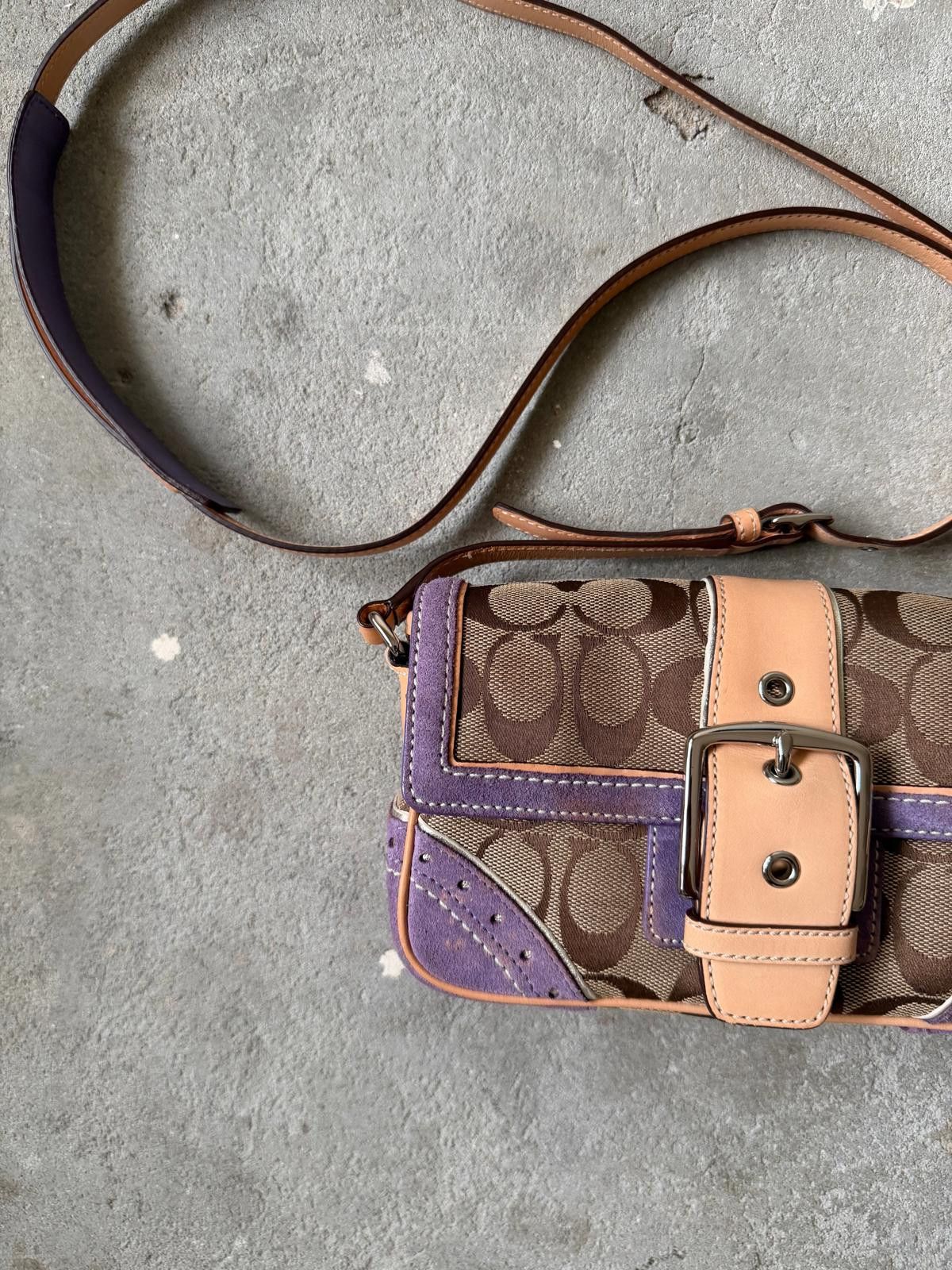 Coach Coach Signature Buckle Soho Crossbody Bag Beige/Purple Size ONE SIZE - 3 Thumbnail