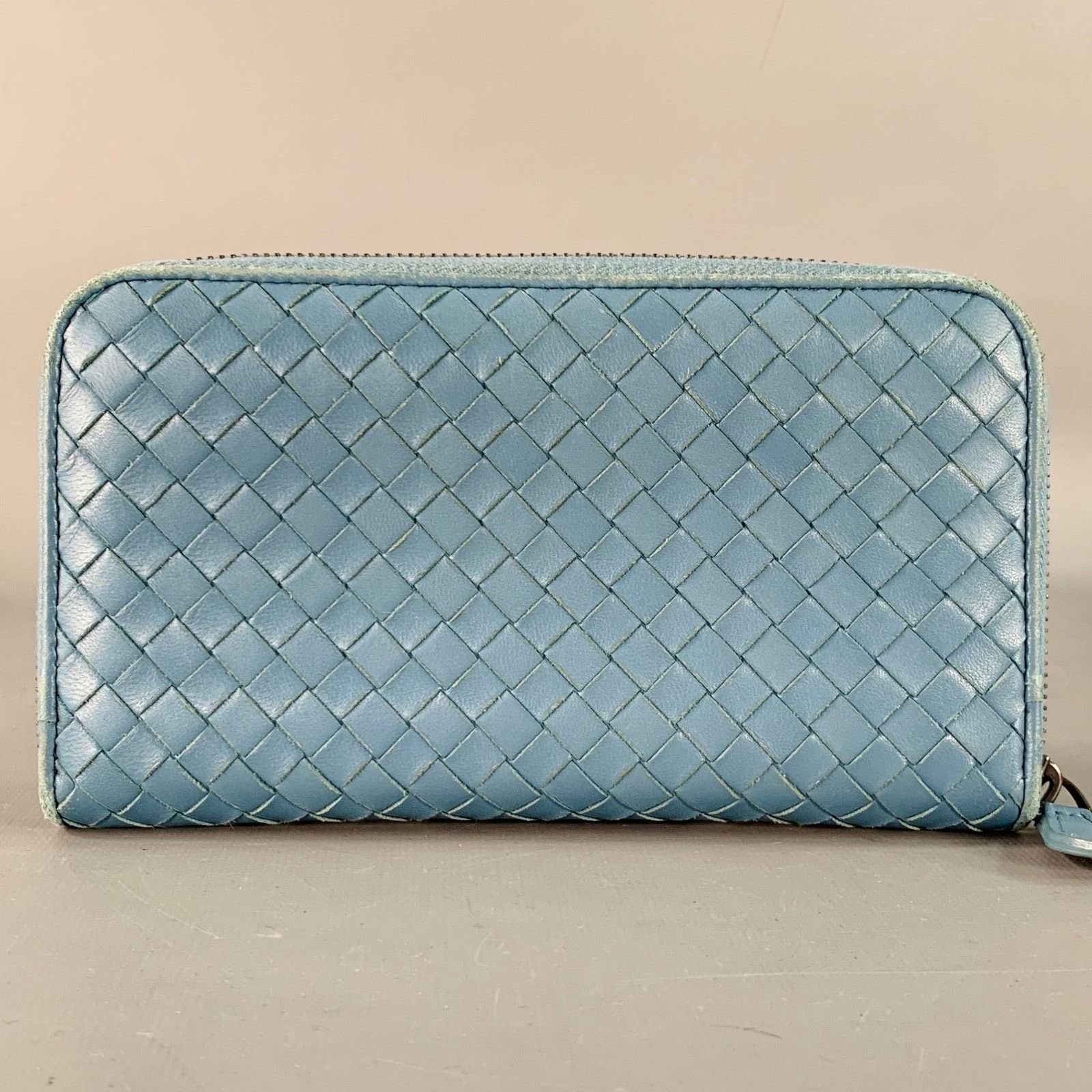 Bottega Veneta Blue Woven Intrecchiato Leather Zipper Checkbook Wallet Size ONE SIZE - 1 Thumbnail