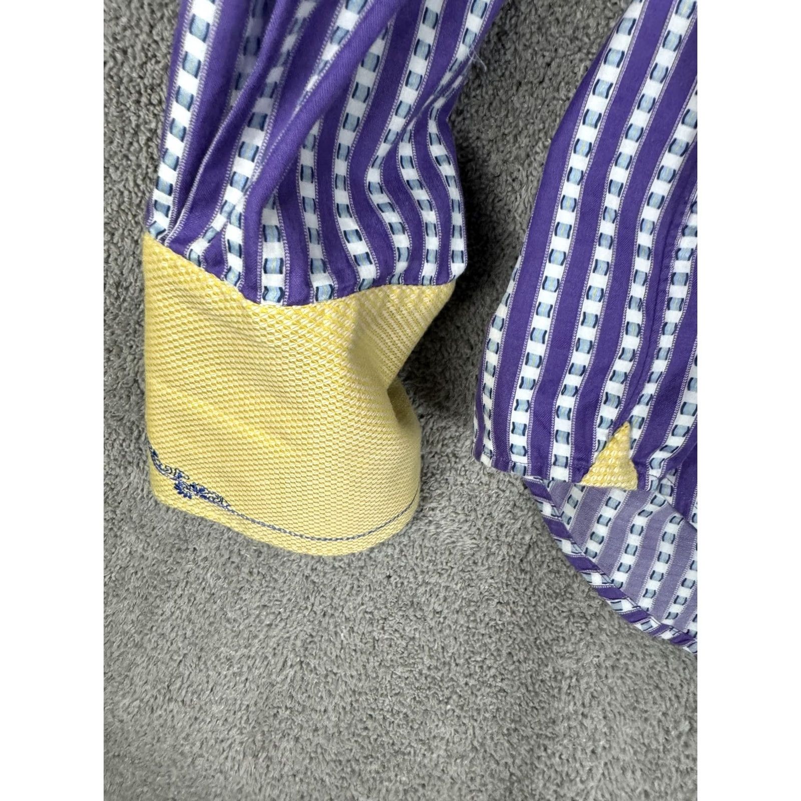 Robert Graham Robert Graham Shirt Mens XL XXL Purple Stripe Yellow Cuff Long Sleeve Button Size US XL / EU 56 / 4 - 6 Thumbnail