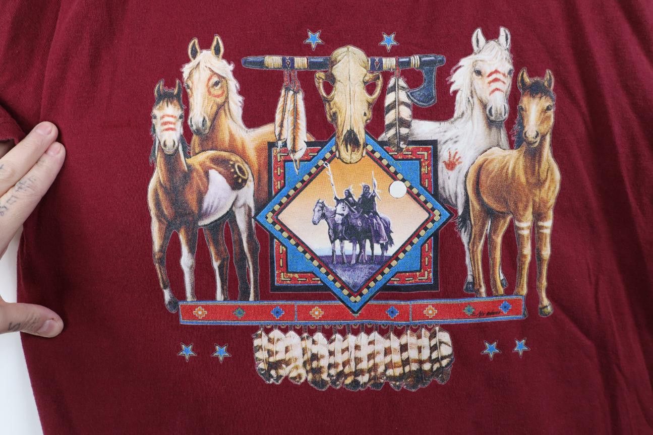 Vintage Vintage 90s Streetwear Native Horse Equestrian T-Shirt Red Size US L / EU 52-54 / 3 - 4 Thumbnail