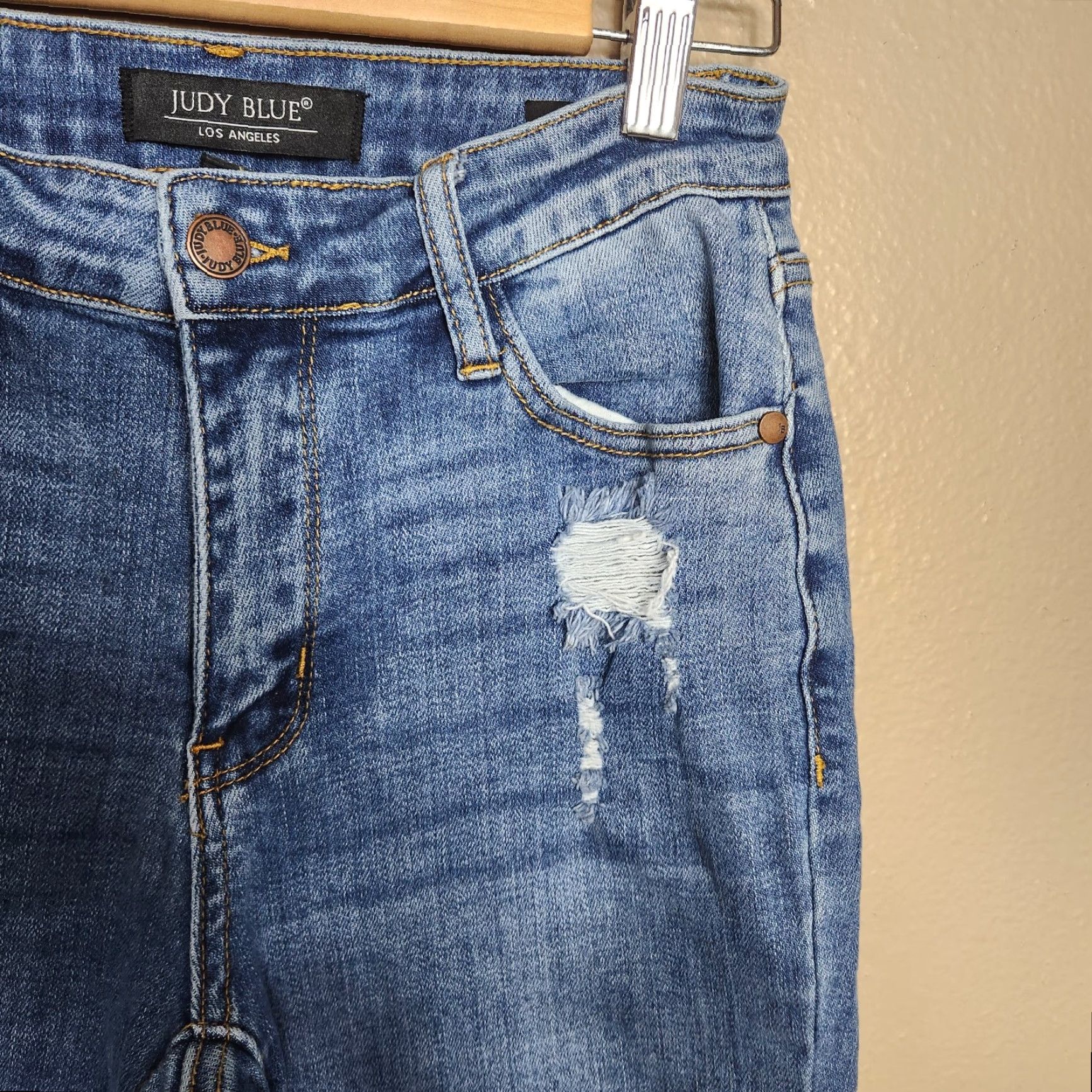 Vintage Judy Blue Womens Medium Wash Mid Rise Destructed Hem Slim Fit Jeans Jeans Size 26" / US 2 / IT 38 - 5 Thumbnail