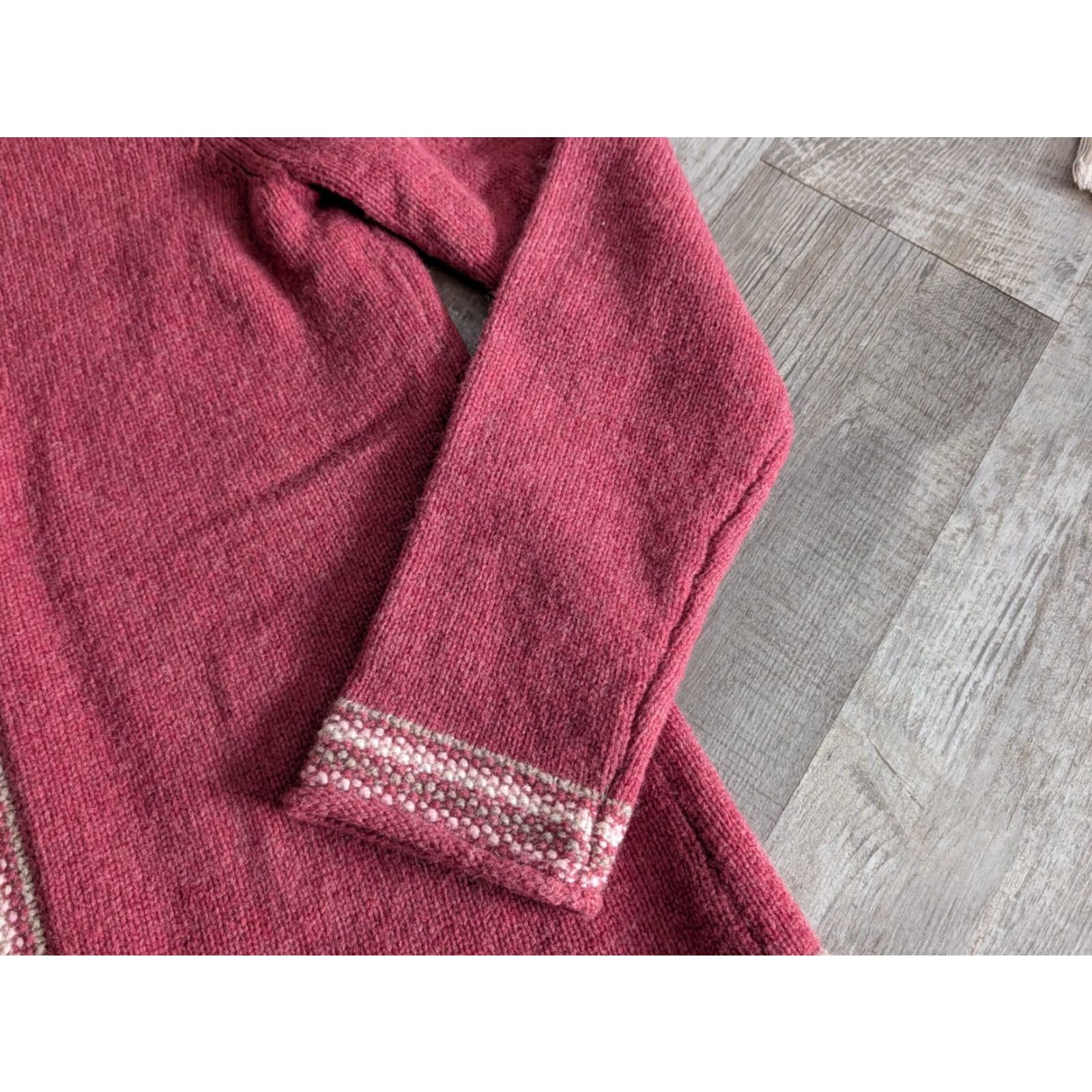 Vintage LL Bean Lambswool Cardigan Sweater Womens Medium Maroon Full Zip Striped Size M / US 6-8 / IT 42-44 - 3 Thumbnail