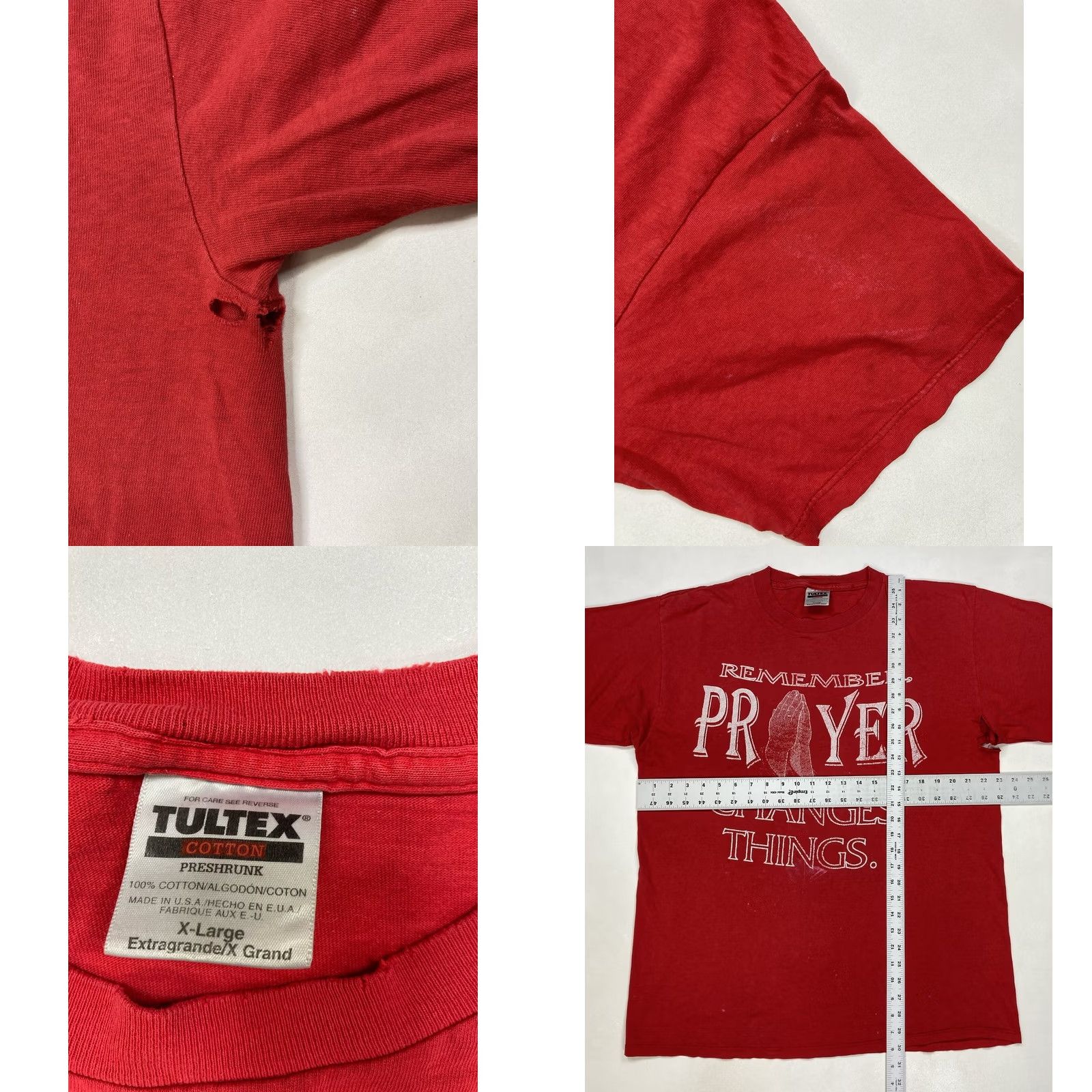 Tultex VINTAGE Prayer Changes Things T-shirt Men XL Red 90s Size US XL / EU 56 / 4 - 8 Thumbnail