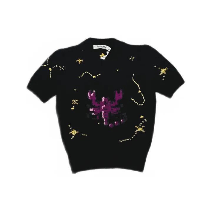 Other Dior Scorpio Pattern Short Sleeve Cashmere Top 0079-2507 Size XS / US 0-2 / IT 36-38 - 2 Thumbnail
