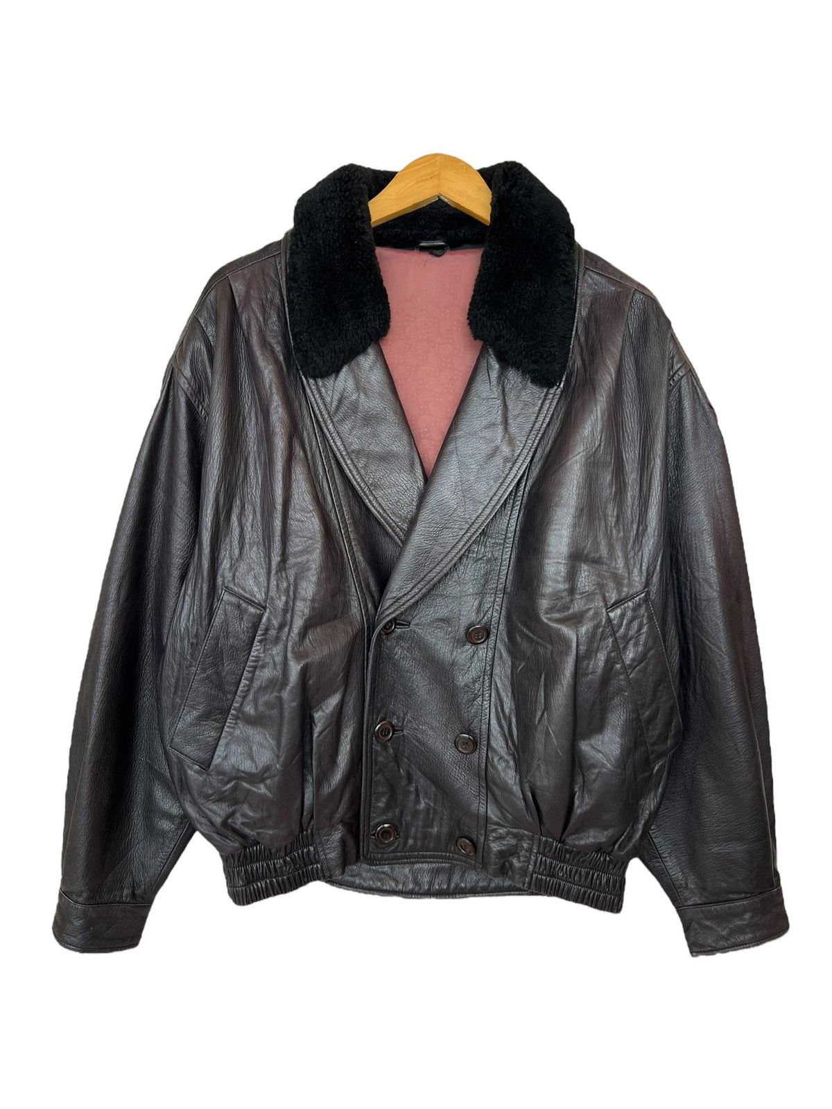 Vintage Black Shearling Fur Leather Coat Jacket
