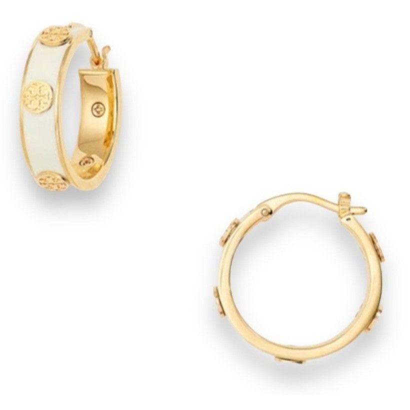 Tory Burch ✺ TORY BURCH WHITE AND GOLD MILLER HOOP EARRINGS ✺✺ Size ONE SIZE - 3 Thumbnail