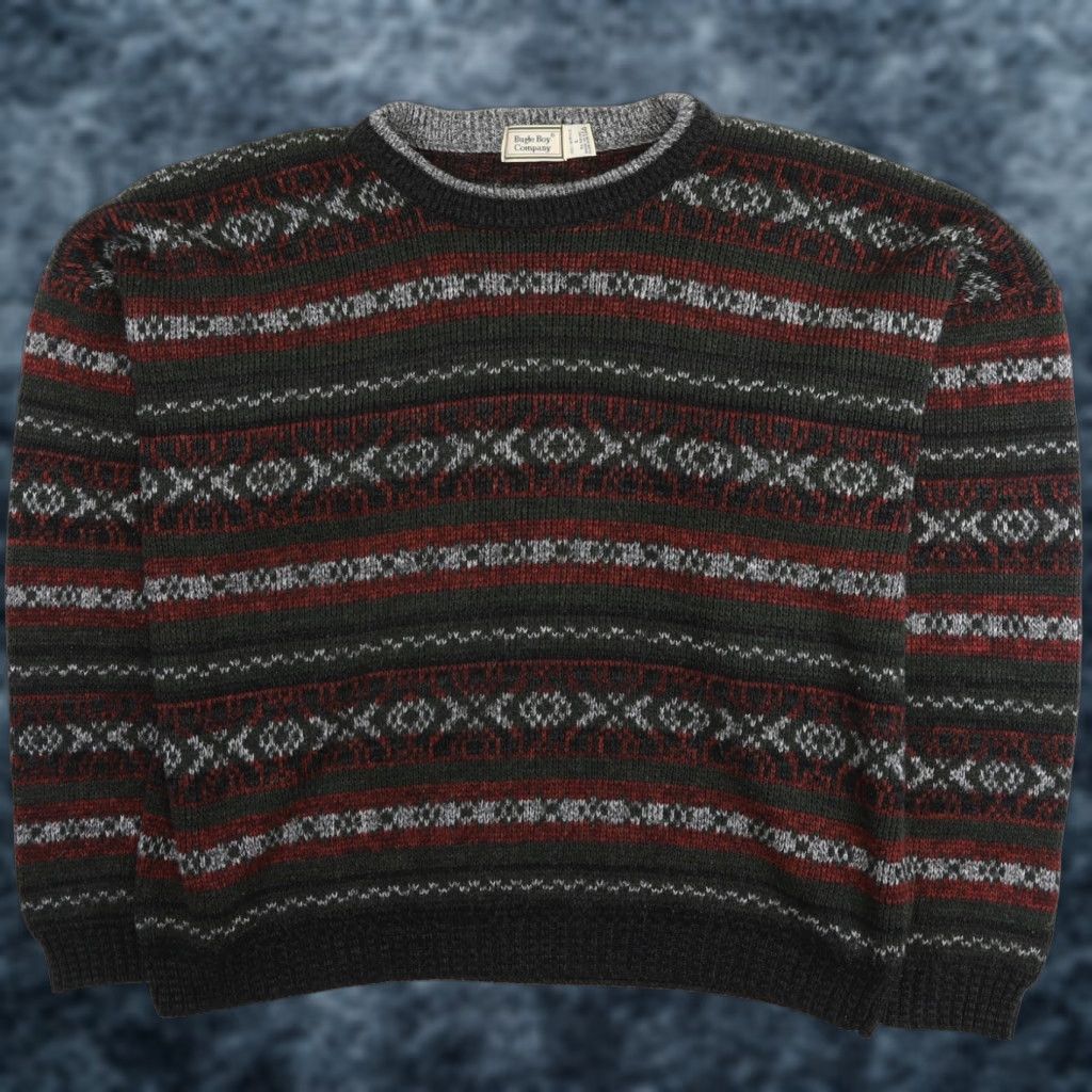 VINTAGE Bugle Boy Pullover Crewneck Sweater Large Multicolor Casual Mens