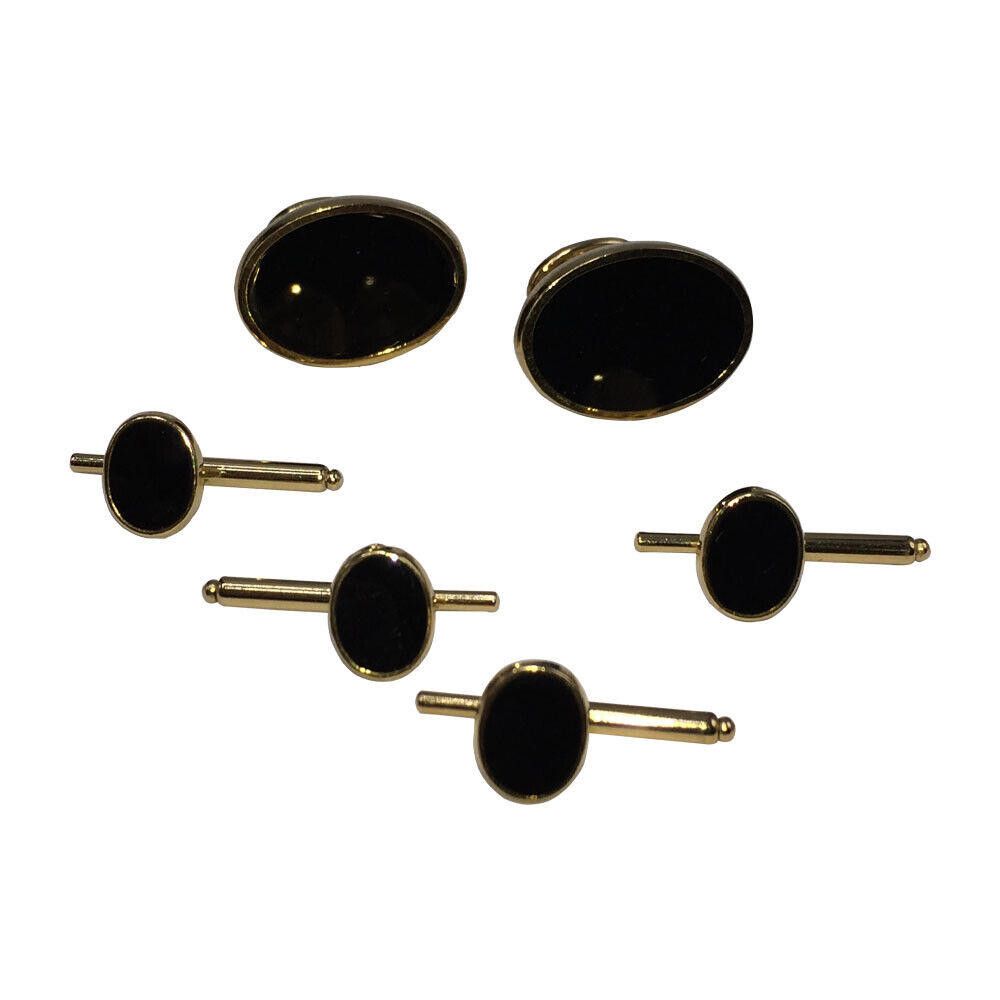 Pierre Cardin Pierre Cardin Gold and Onyx Cuff Links and Stud Set Size ONE SIZE - 1 Thumbnail