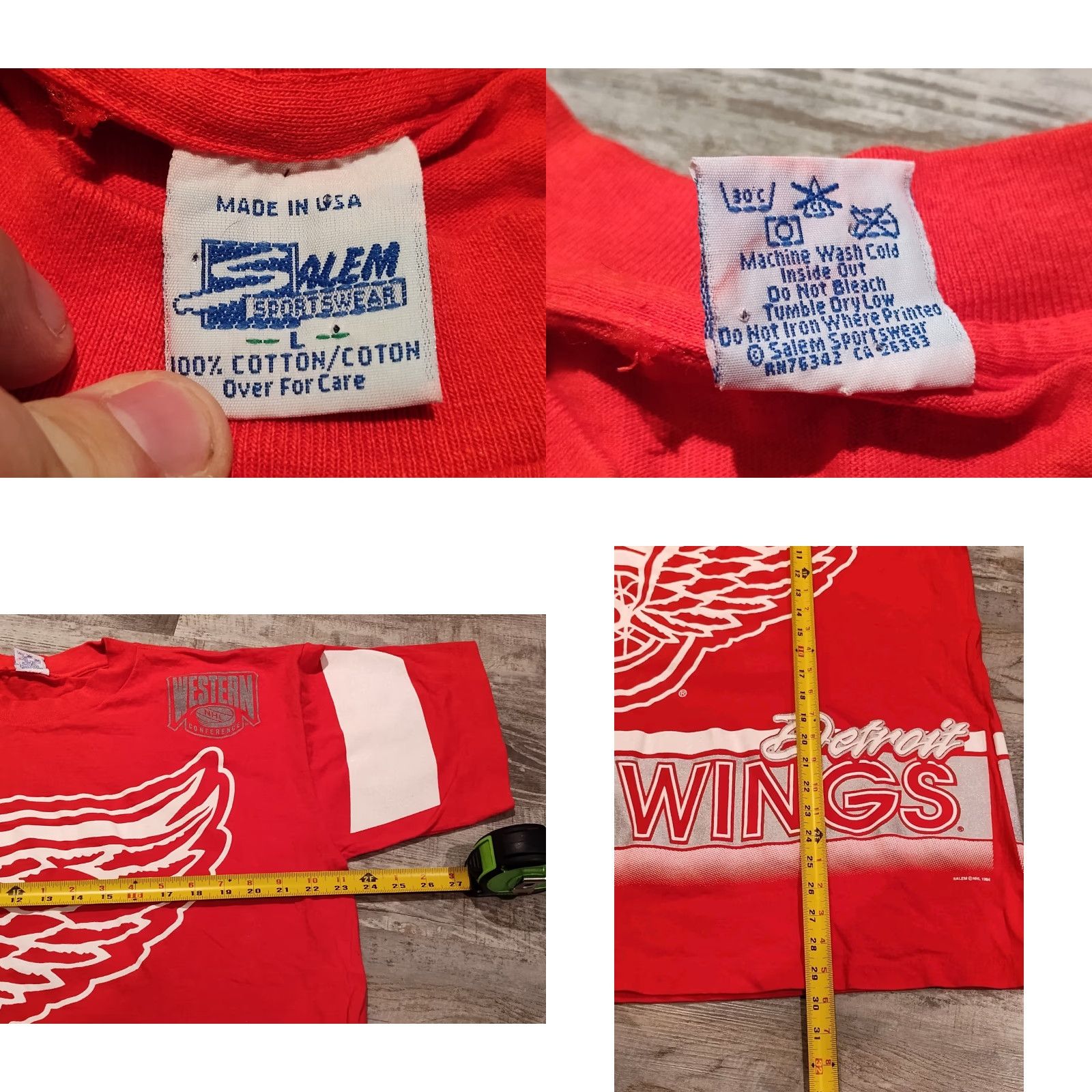 Salem Sportswear VINTAGE Detroit Red Wings T-Shirt Men Large Red USA Made Salem Sportswear Short Sleeve Crew Neck Graphic Print 90s NHL Size US L / EU 52-54 / 3 - 8 Thumbnail