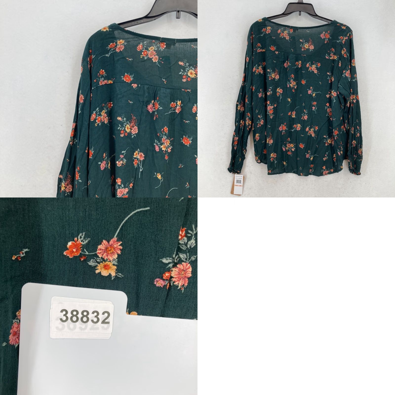 Vintage Mason & Belle Franceska Blouson Sleeve Top Women's 2X Green Floral Blouse Size XXL / US 16-18 / IT 52-54 - 9 Thumbnail