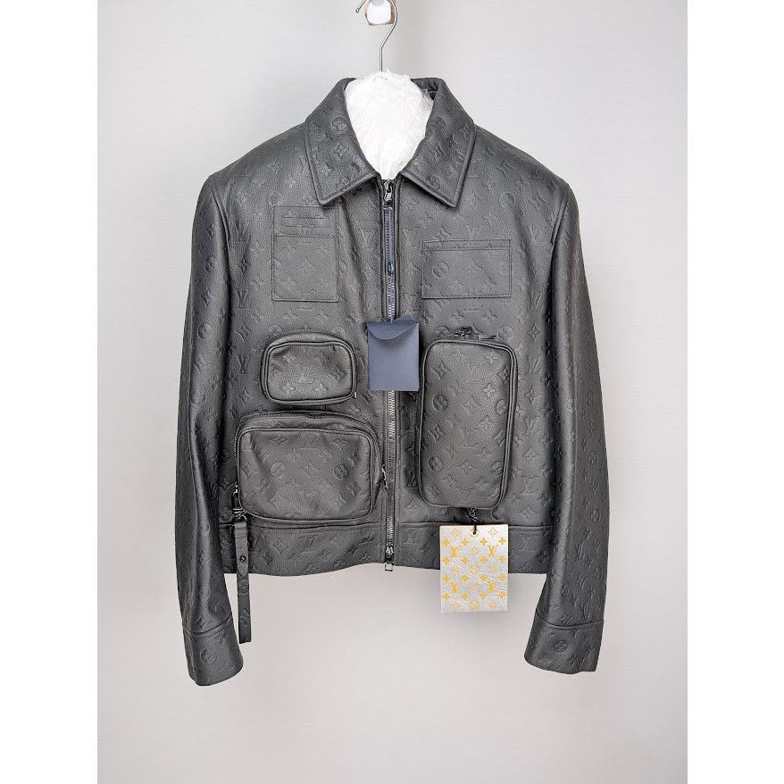 Louis Vuitton o1rshd1 Monogram Embossed Utility Black Leather Jacket Black Size US M / EU 48-50 / 2 - 1 Thumbnail