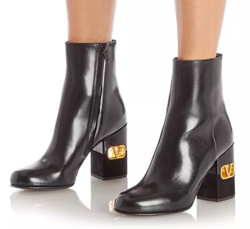 Valentino 🔥SALE🔥 Valentino Garavani Women’s Block Heel Logo Booties Size US 7 / IT 37 - 1 Thumbnail